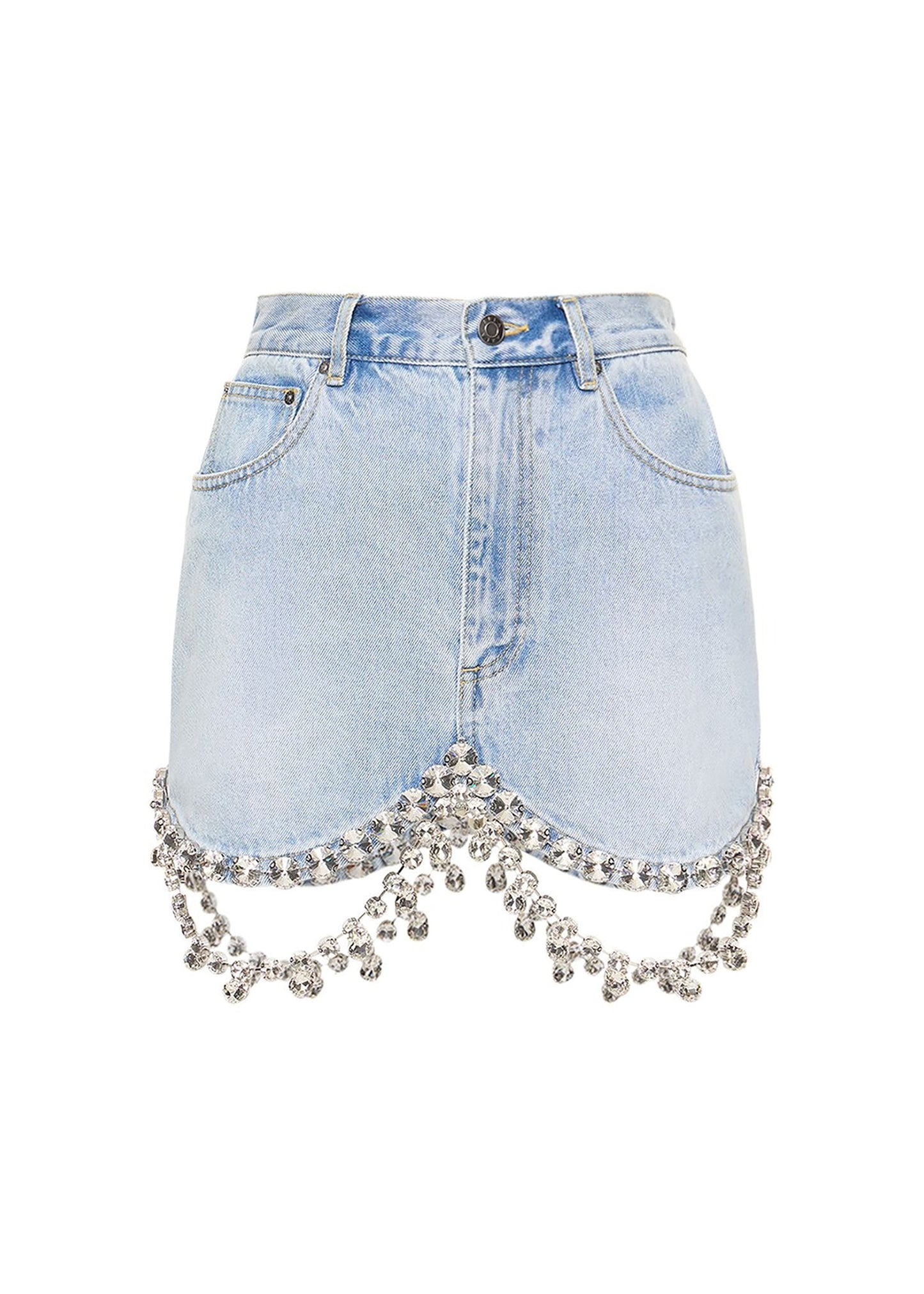 Draped Crystal Denim Skirt