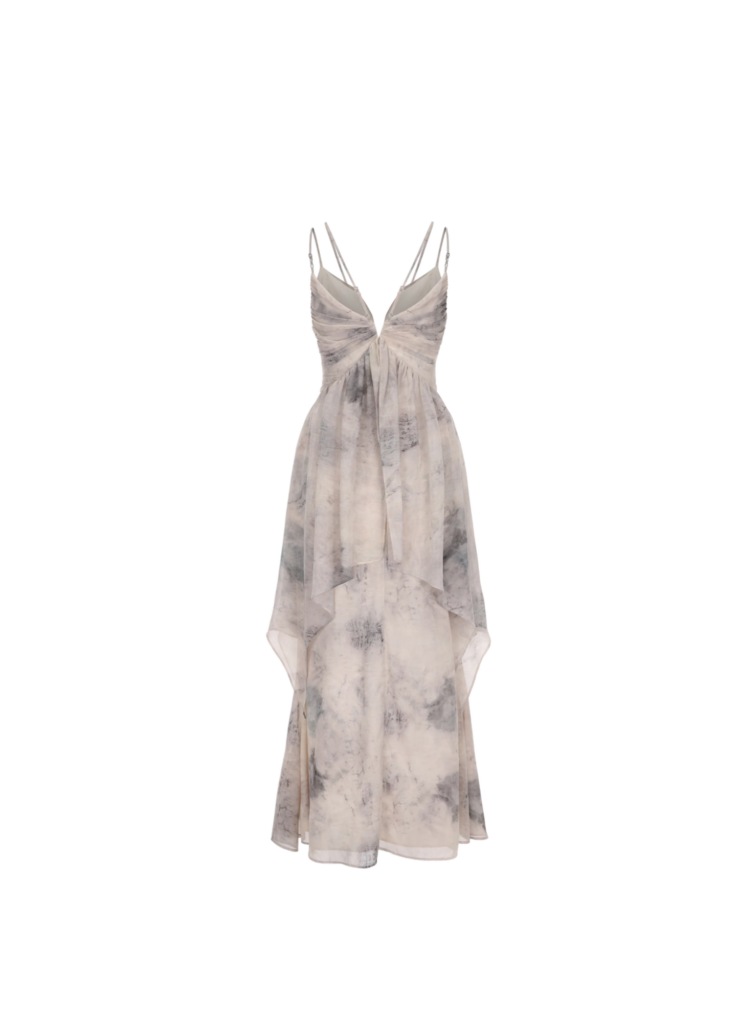 Ink-Print Ruched Slip Dress