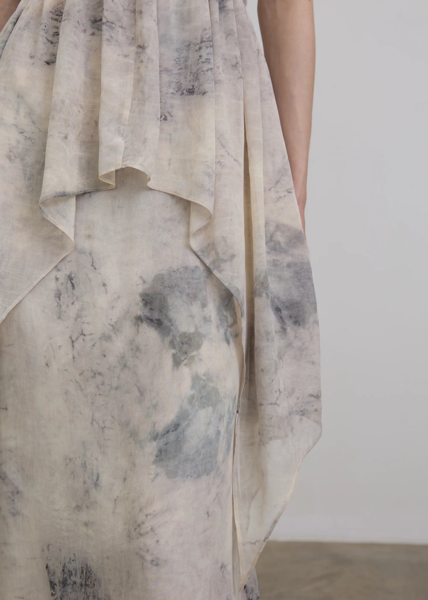 Ink-Print Ruched Slip Dress