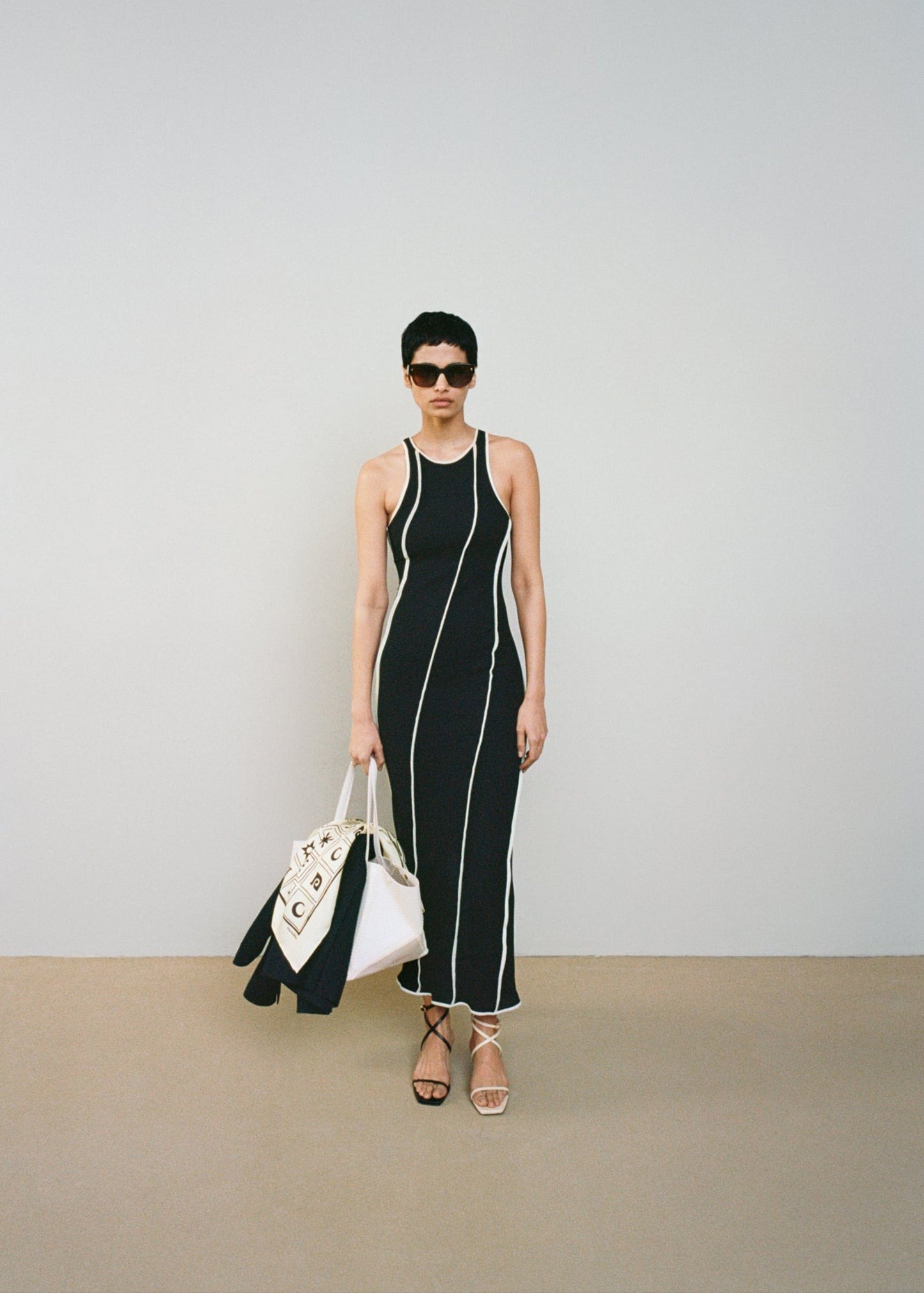 WANDA Patchwork Mesh-Jersey Midi Dress
