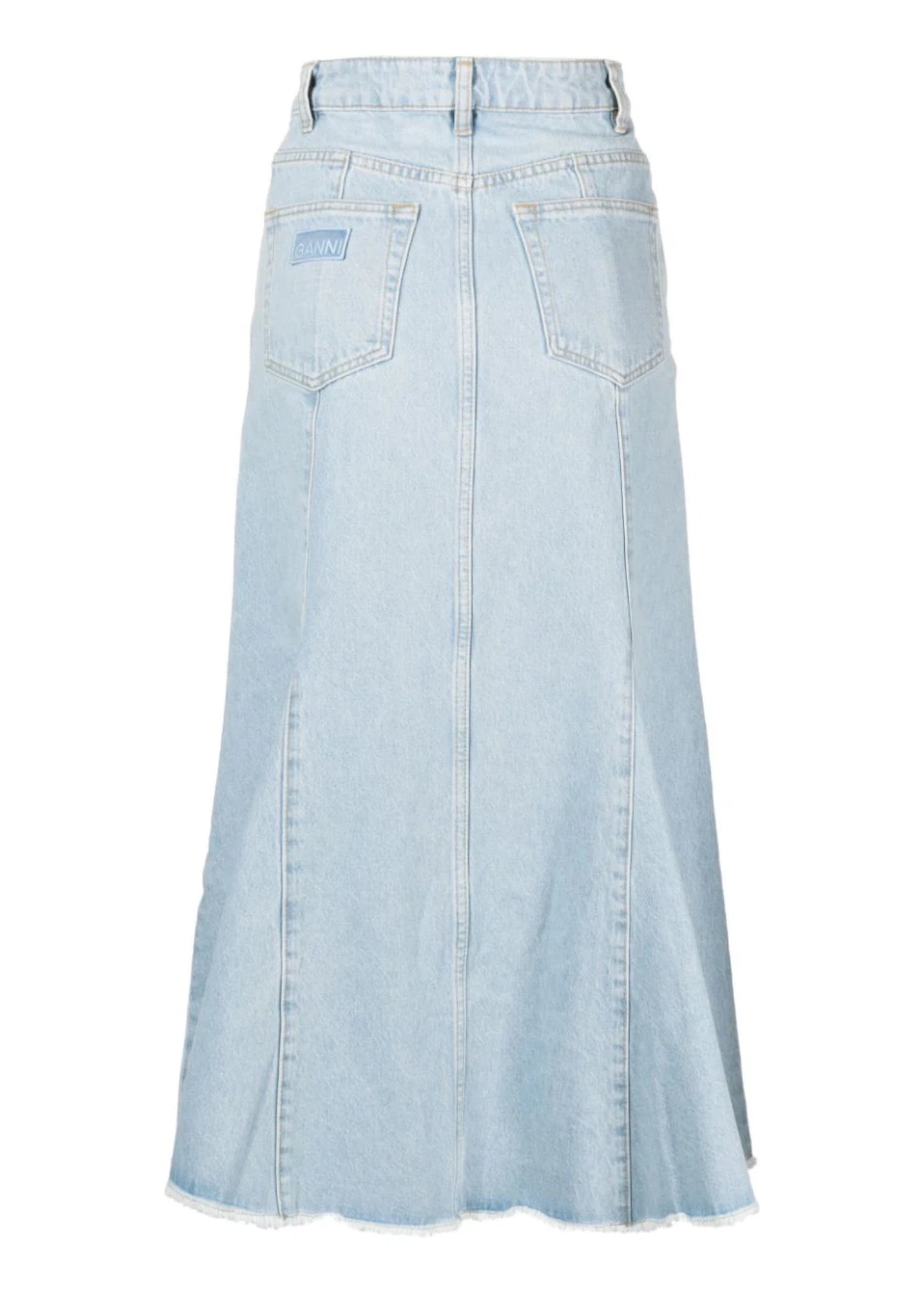 Denim Peplum Midi Skirt