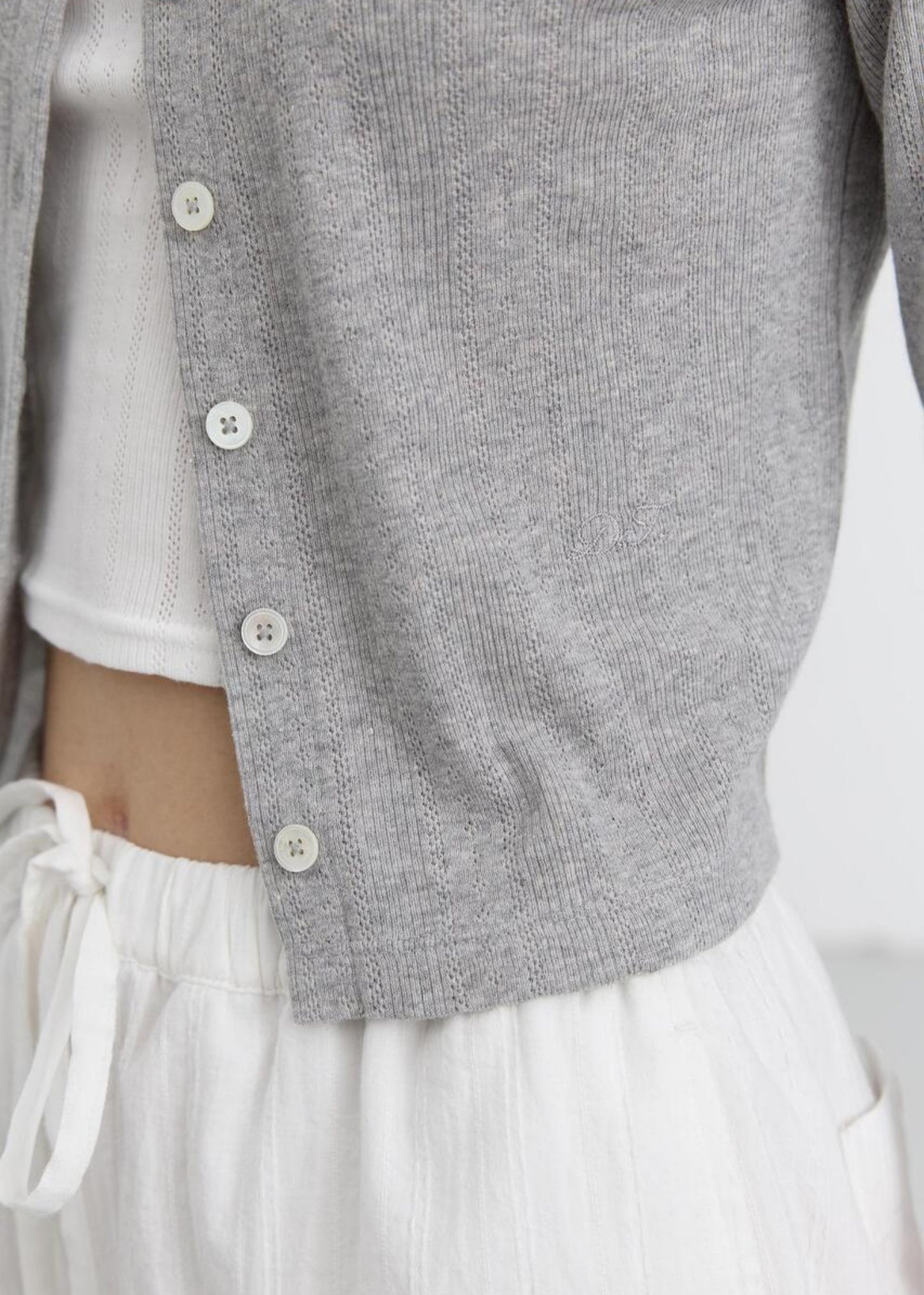 Pointelle Crewneck Cardigan