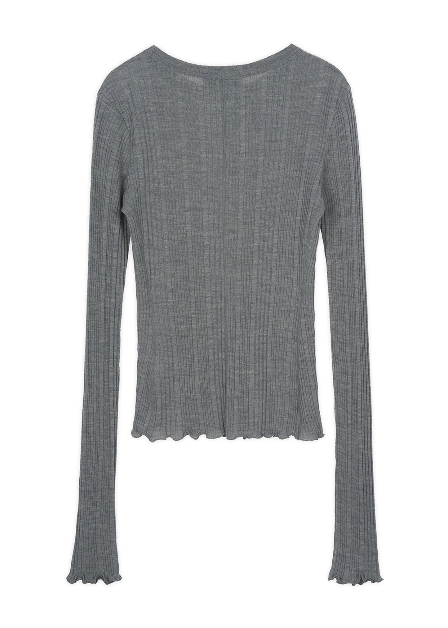 Wavy Trimming Wool Blend Ribbed Top