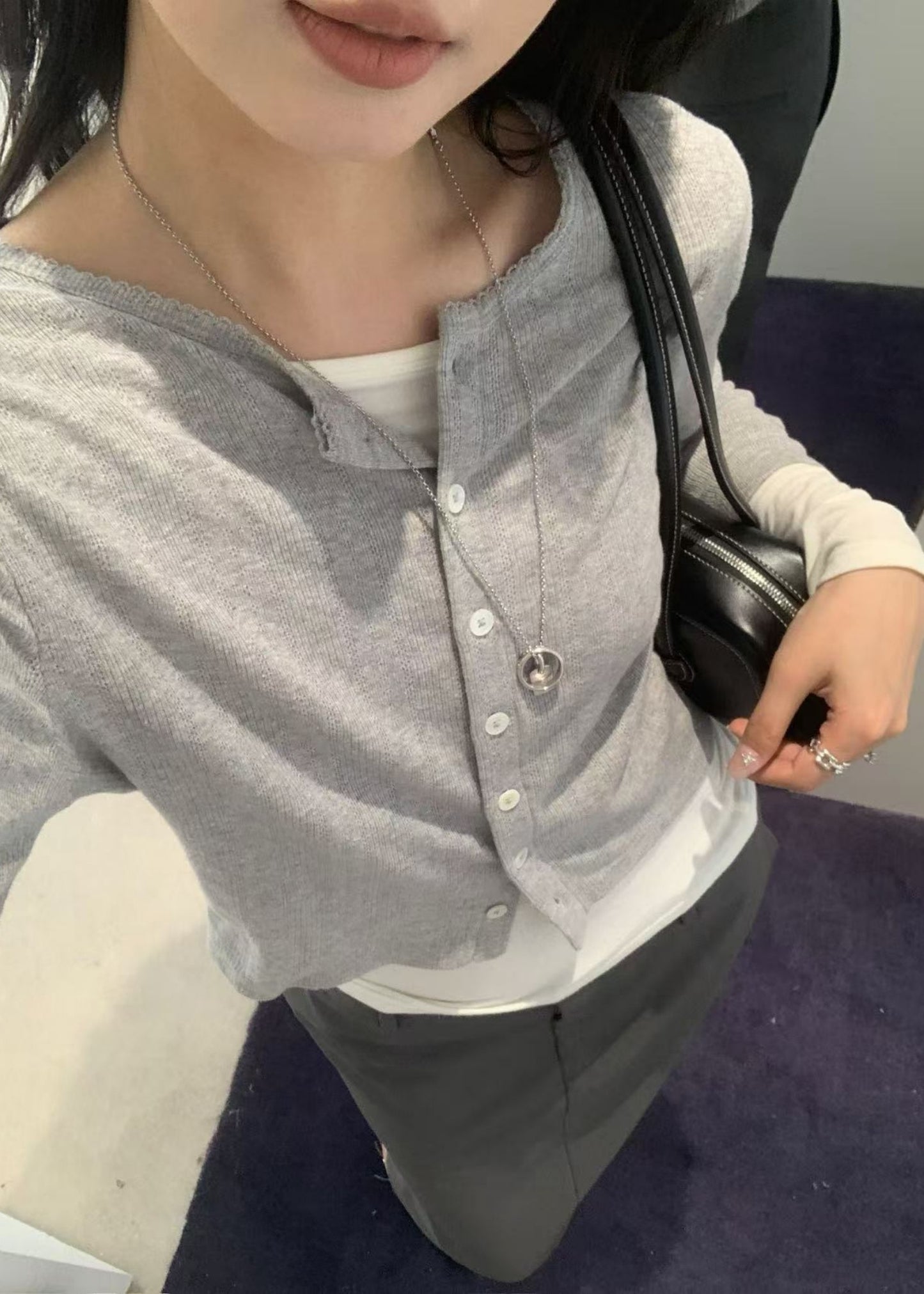Pointelle Crewneck Cardigan