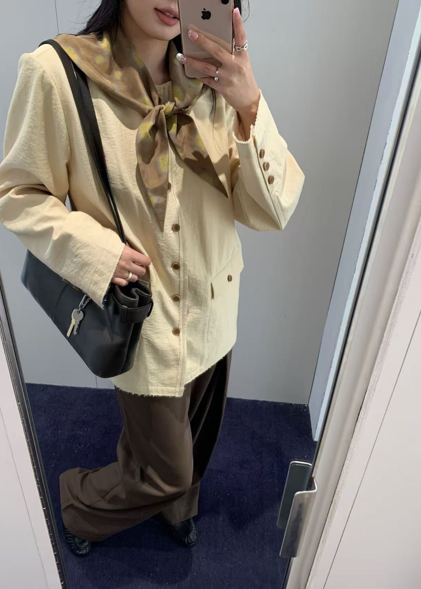 Silk Scarf Draped Round Neck Suit