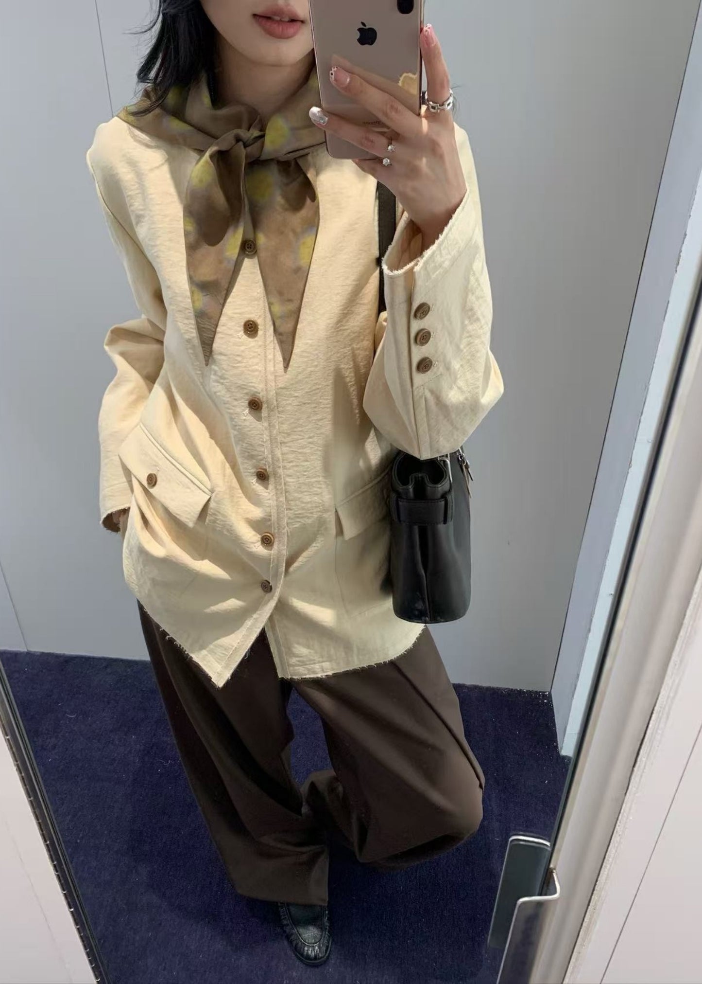 Silk Scarf Draped Round Neck Suit