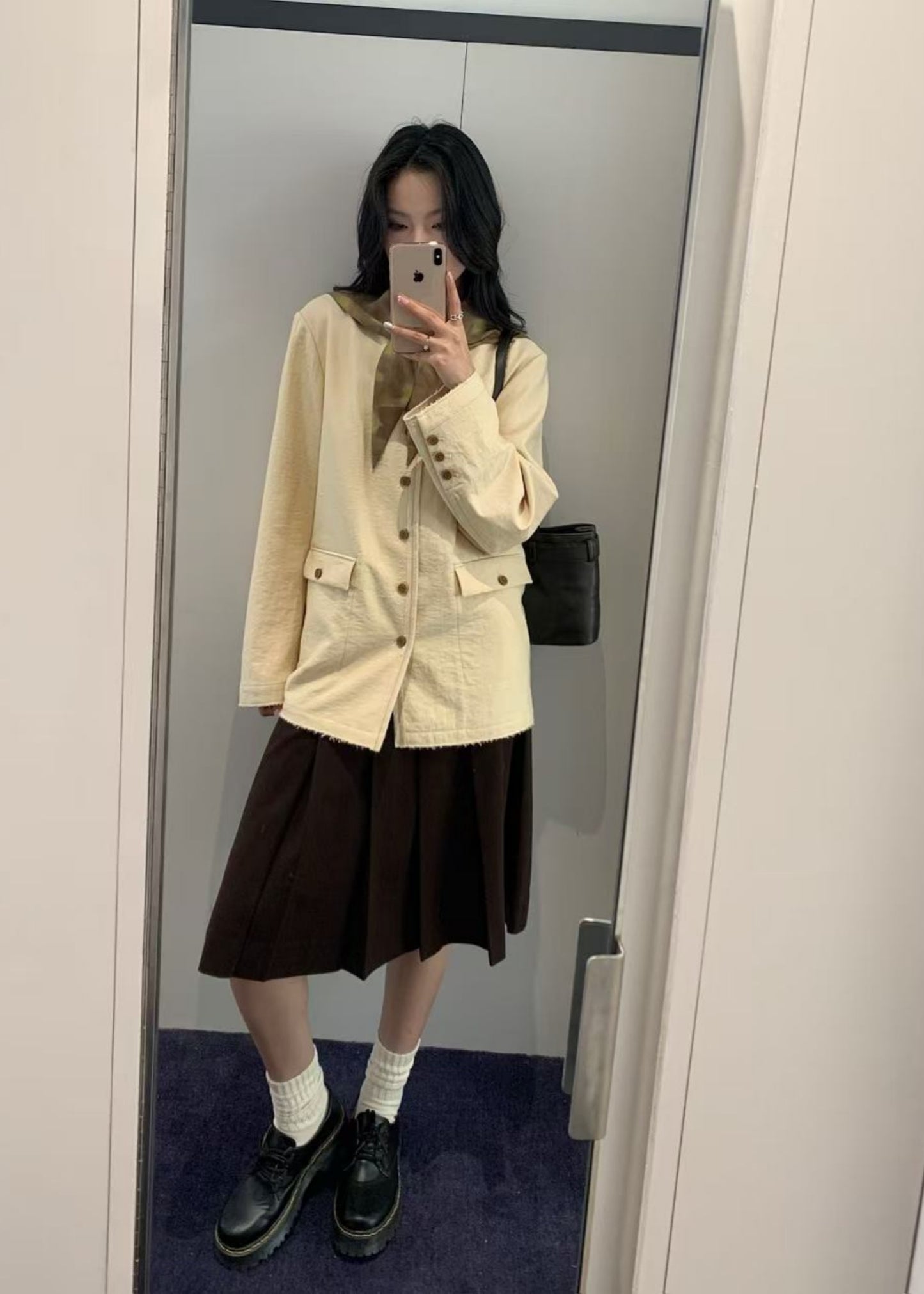 Silk Scarf Draped Round Neck Suit
