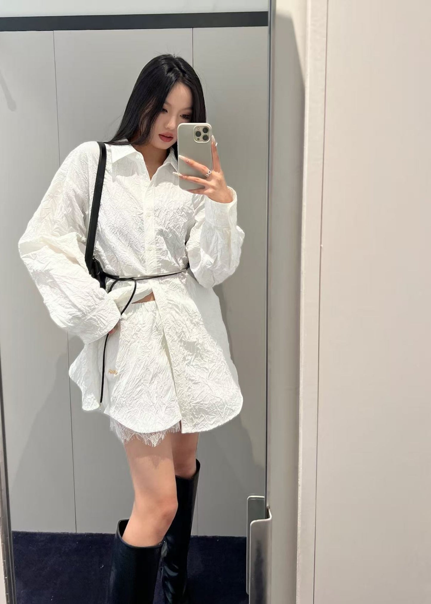 Wrinkle Lace Pajama Shorts