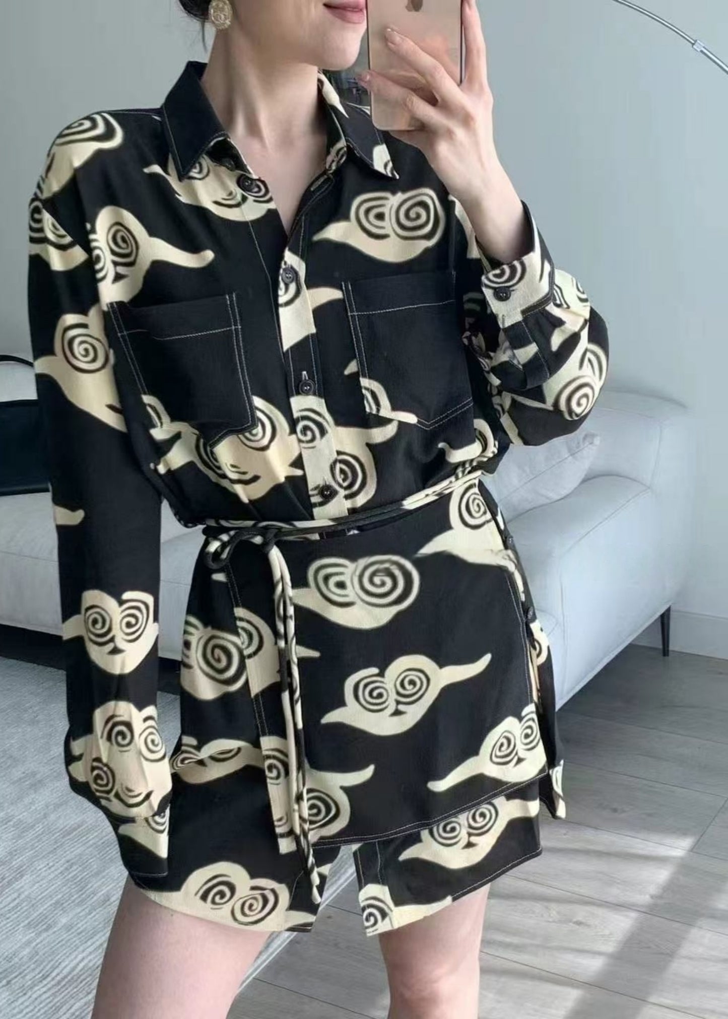 METTA Printed Crepe Shirt Dress