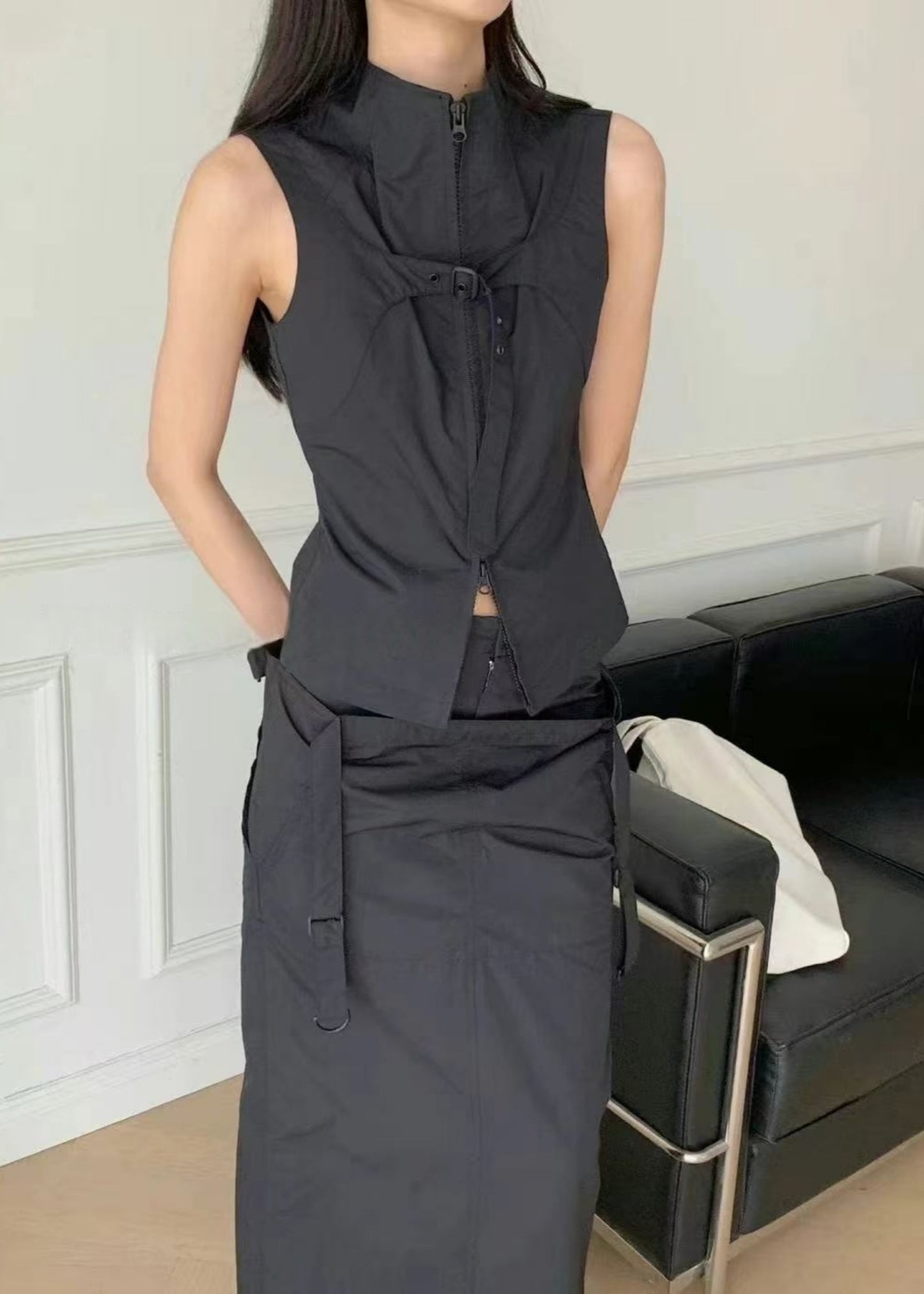 Strap-layered Maxi Skirt