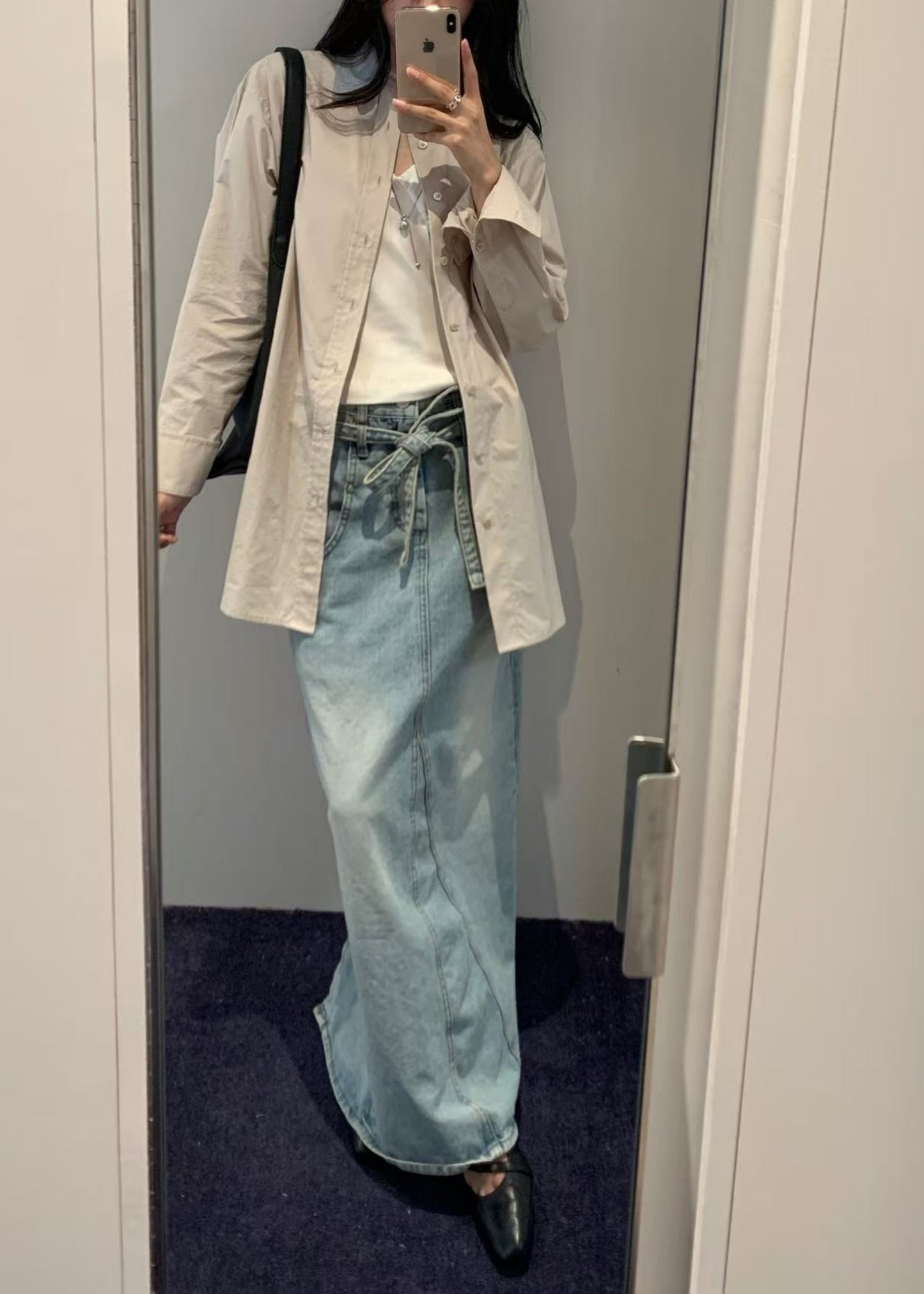 Belted High Waist Denim Skirt