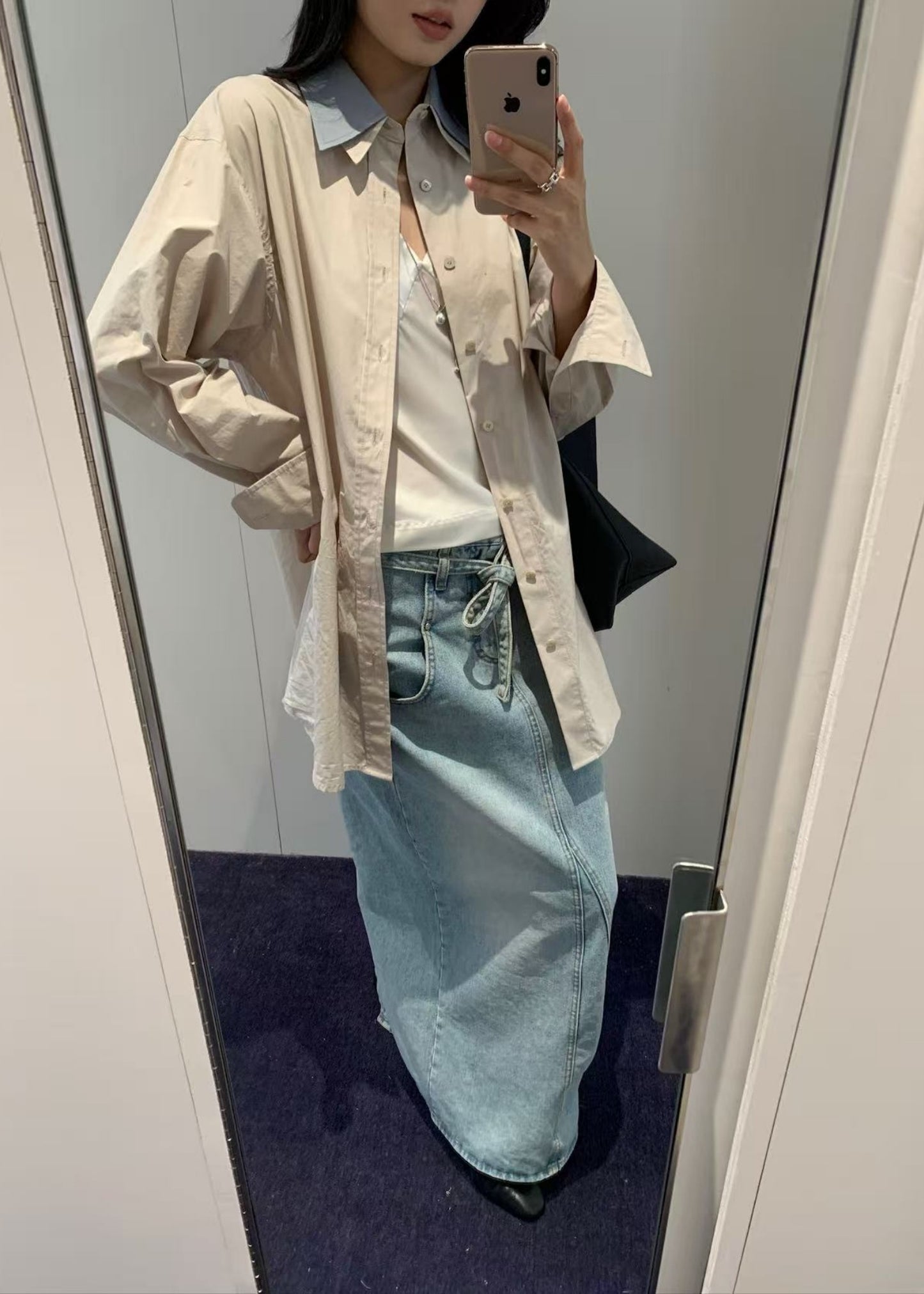 Belted High Waist Denim Skirt