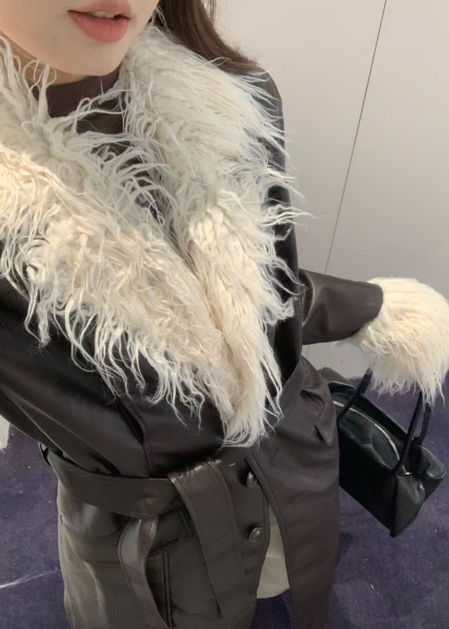 Detachable Faux Fur Leather Coat