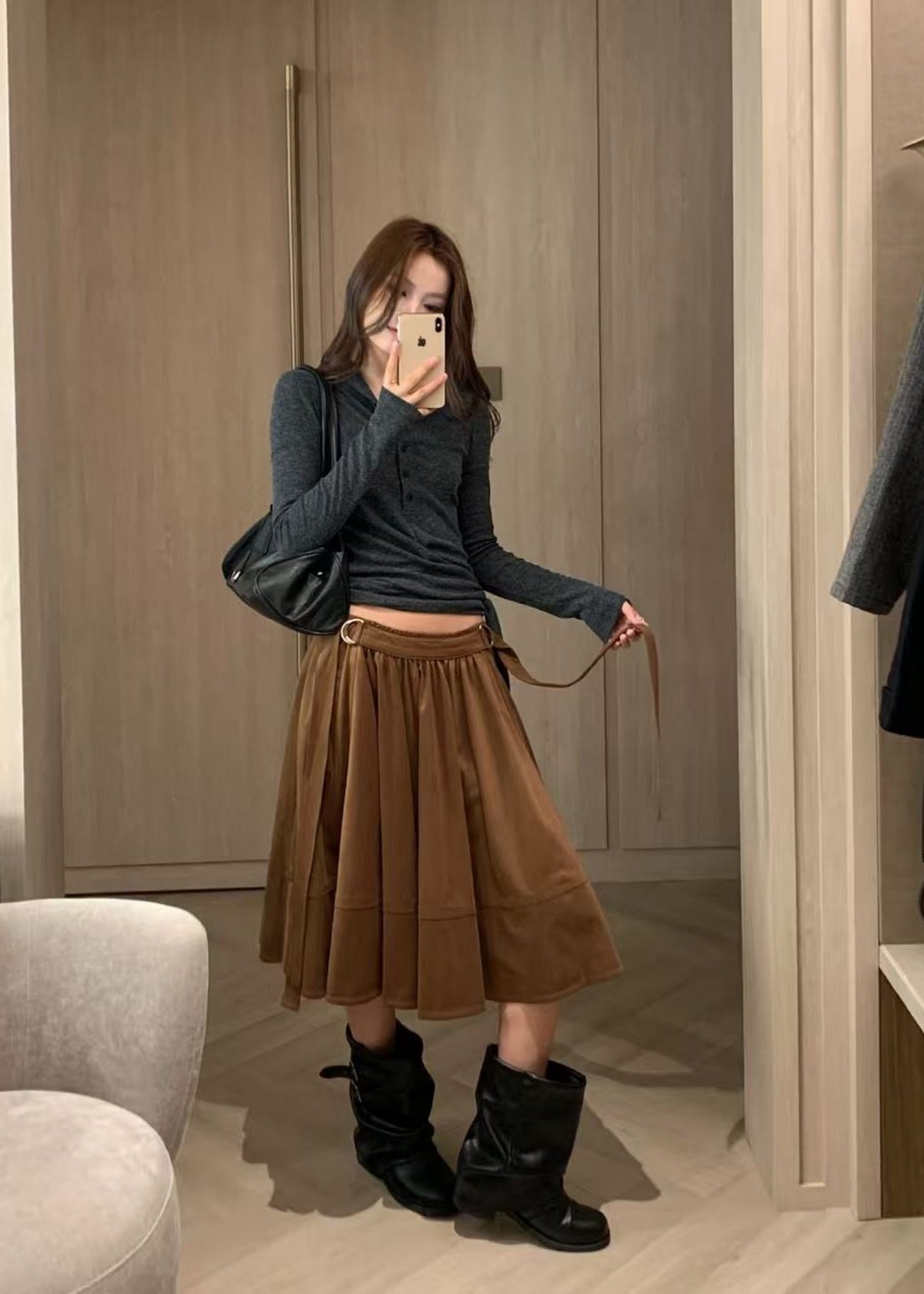 Suede Belted Skirt