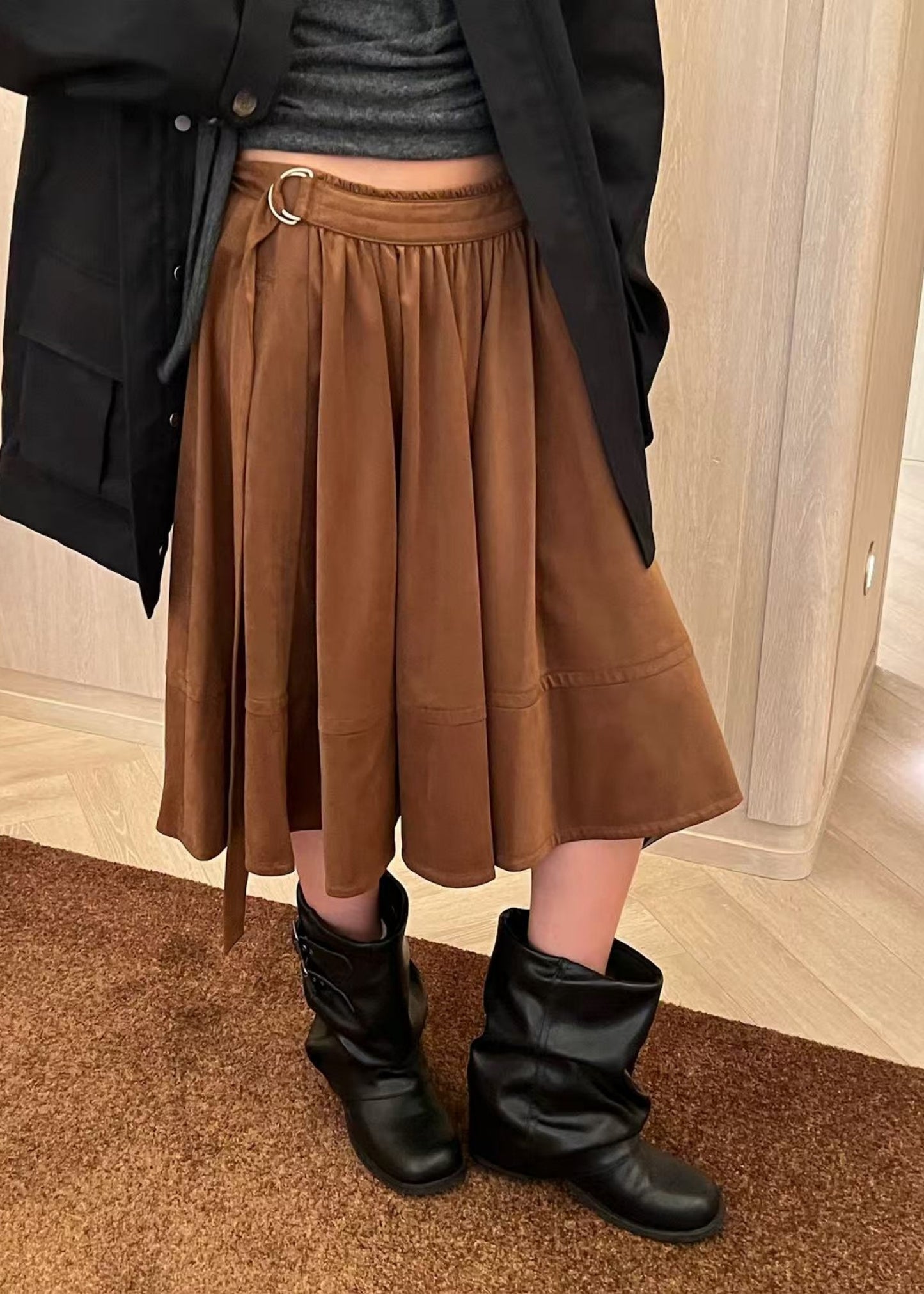 Suede Belted Skirt