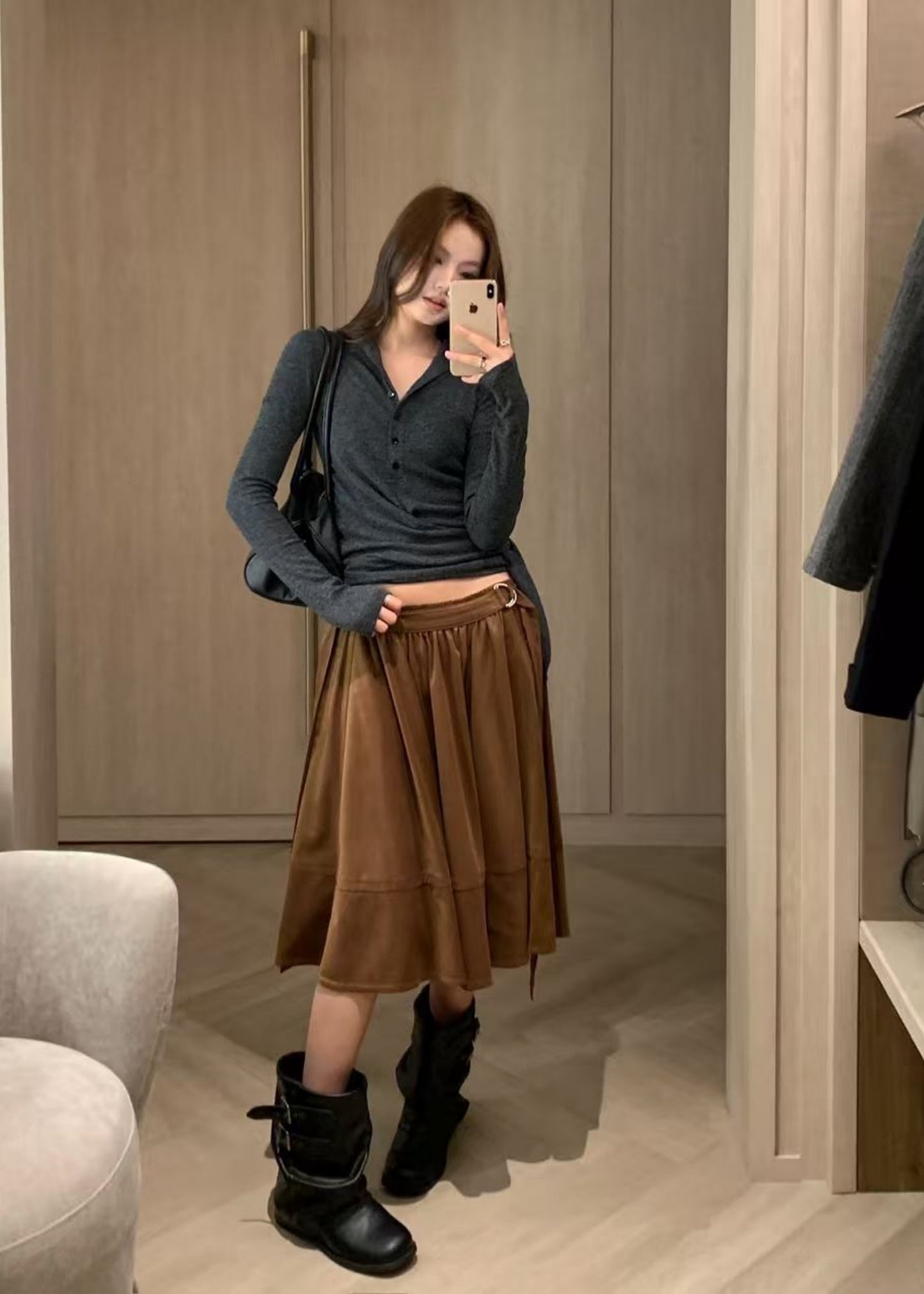 Suede Belted Skirt