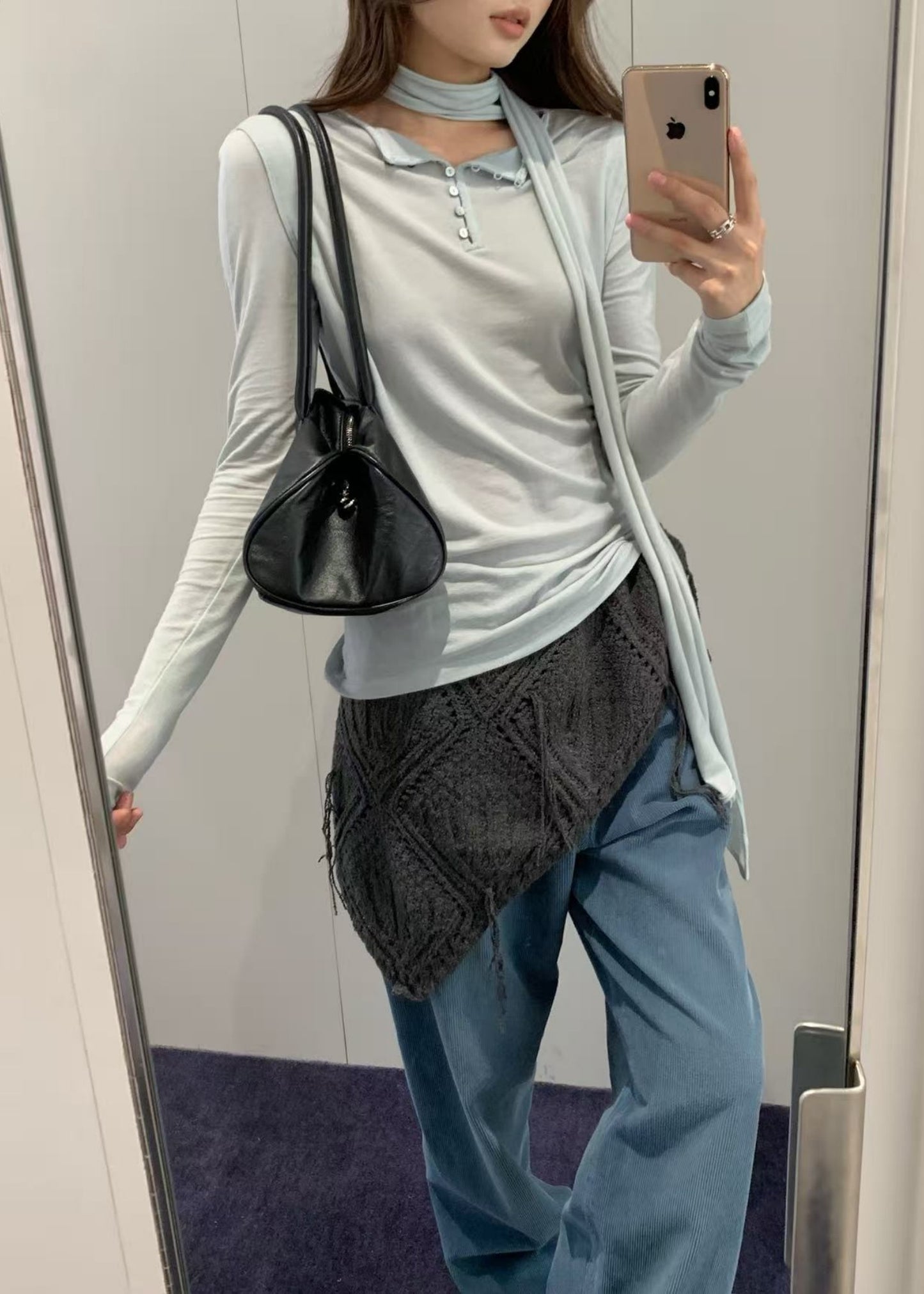 Scarf Neck Button Back T-Shirt