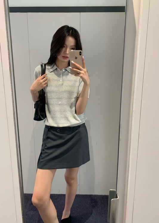 Linen Striped Polo Knit