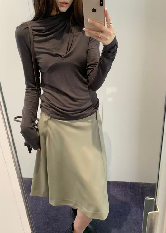 Draped Wrap Turtleneck Top