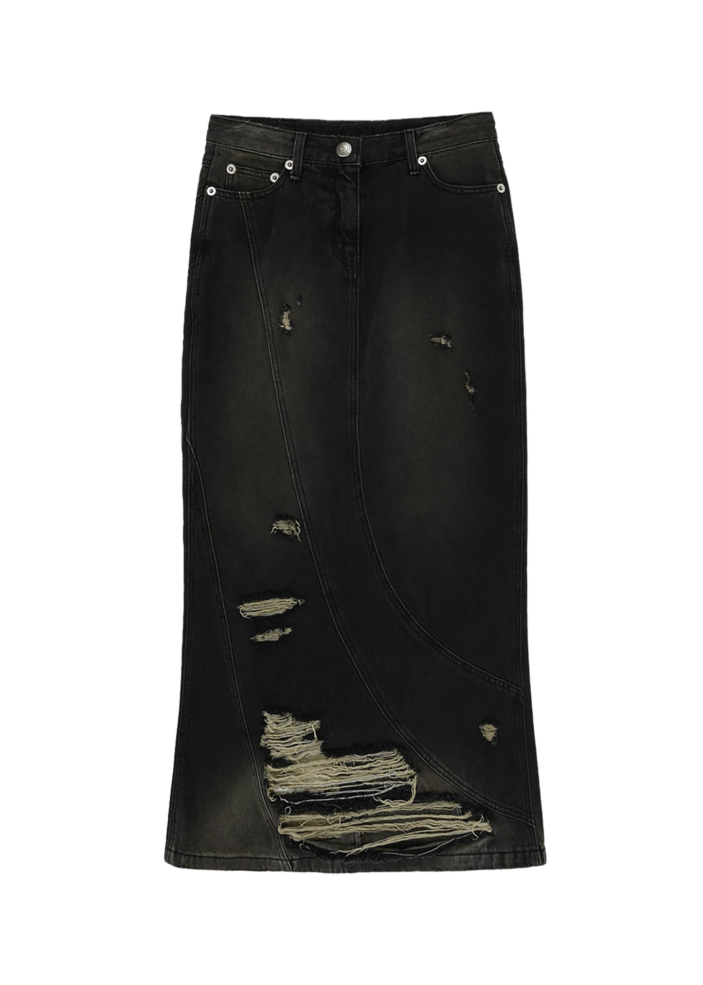 Damaged Denim Long Skirt