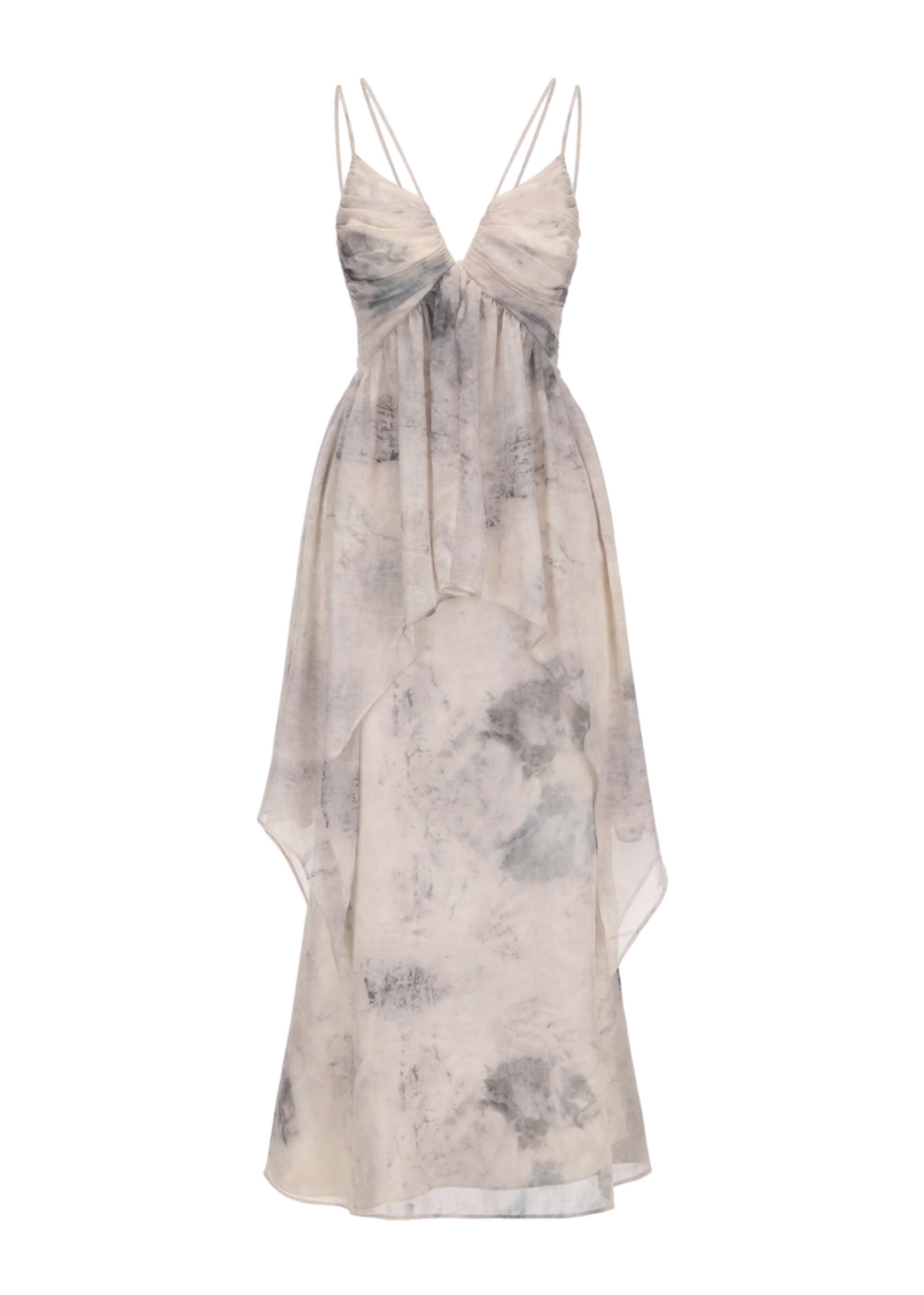 Ink-Print Ruched Slip Dress