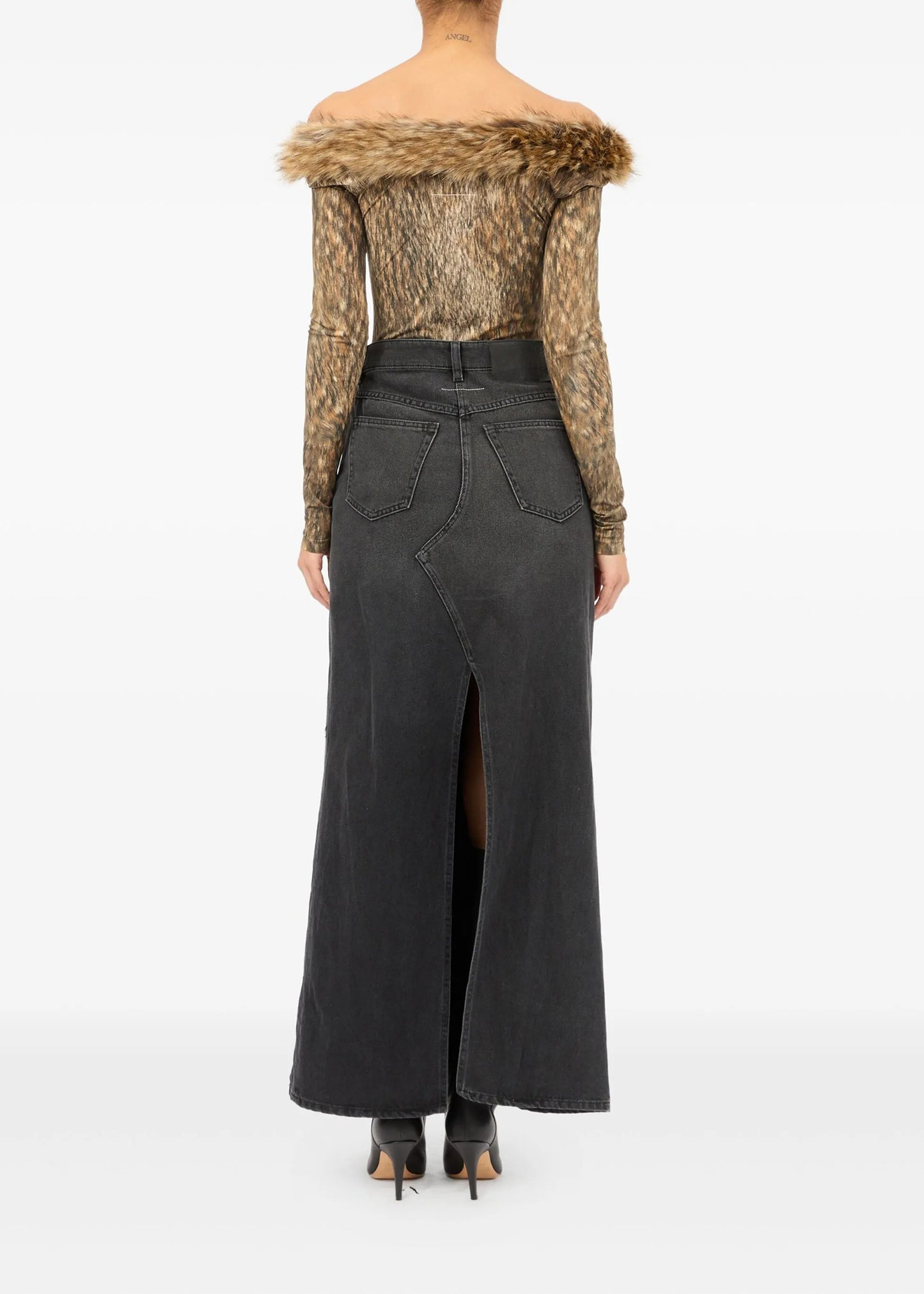 Paint-splatter Denim Skirt