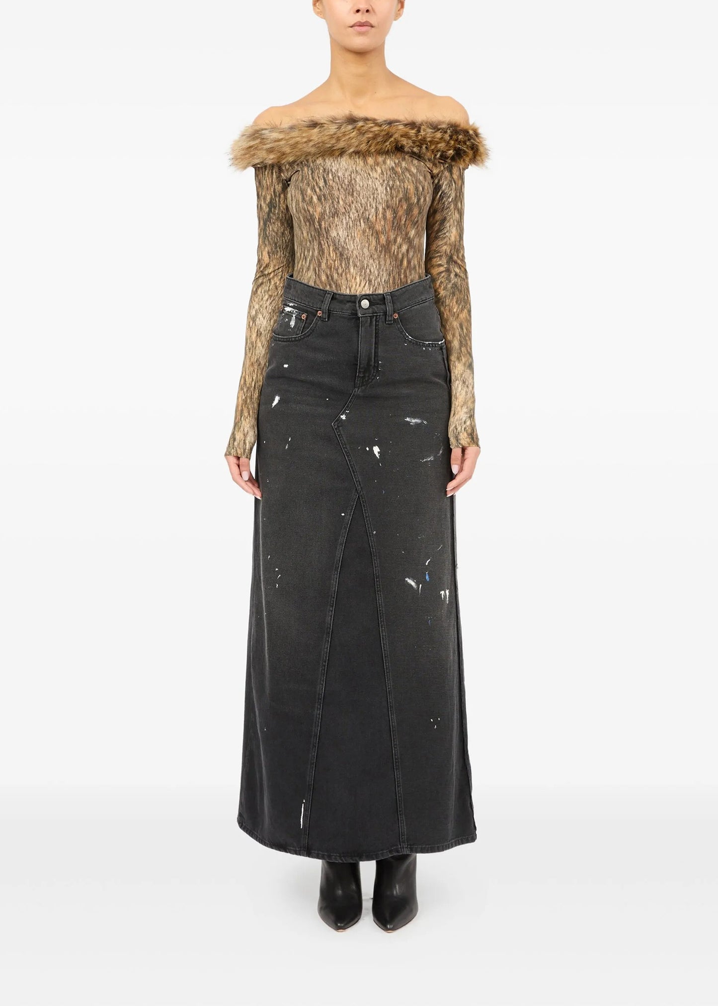 Paint-splatter Denim Skirt