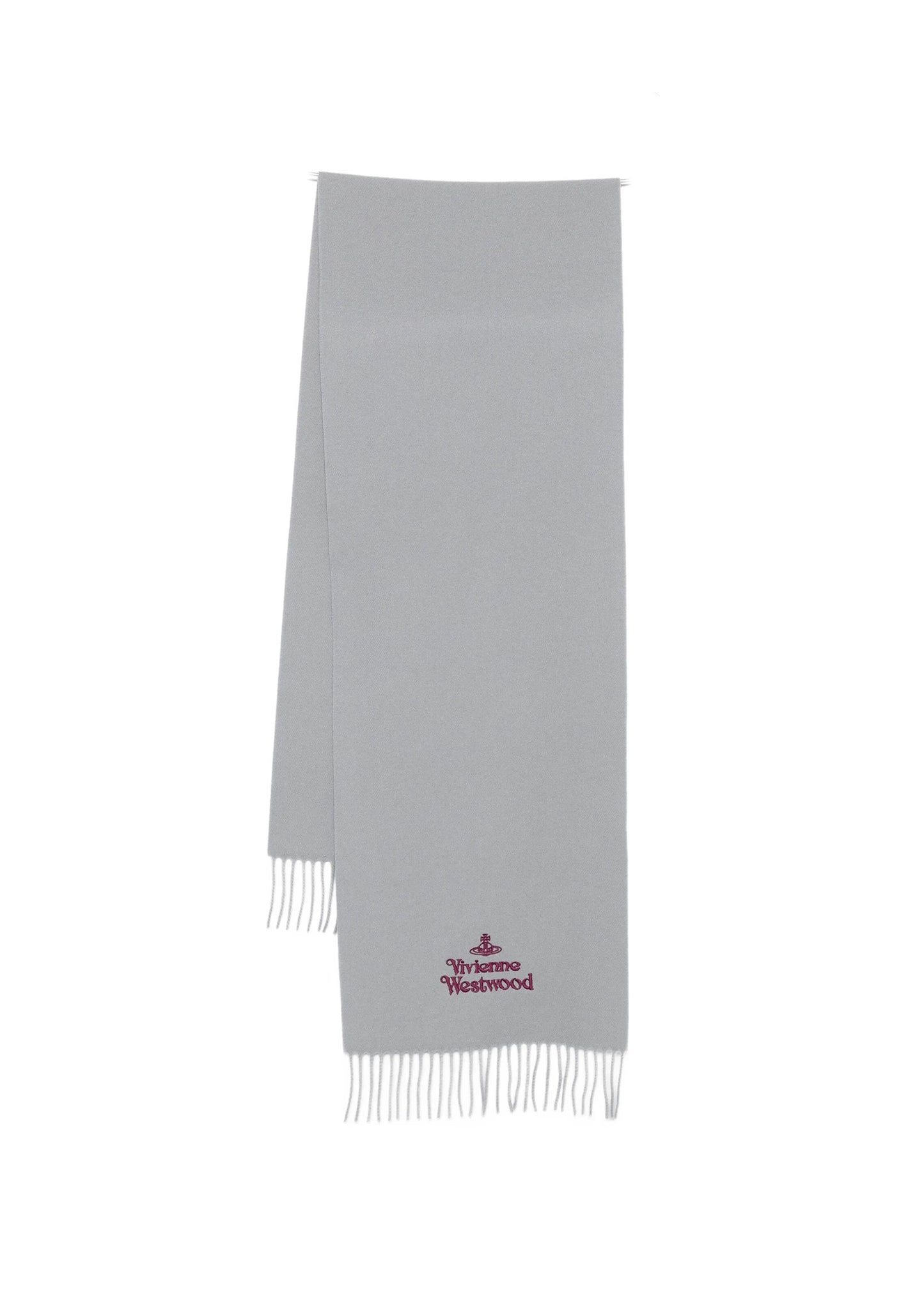 Embroidered Logo Fringed Wool Scarf