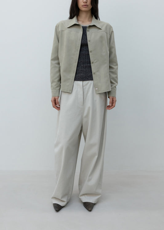 Wide-fit Curved Cotton Pants