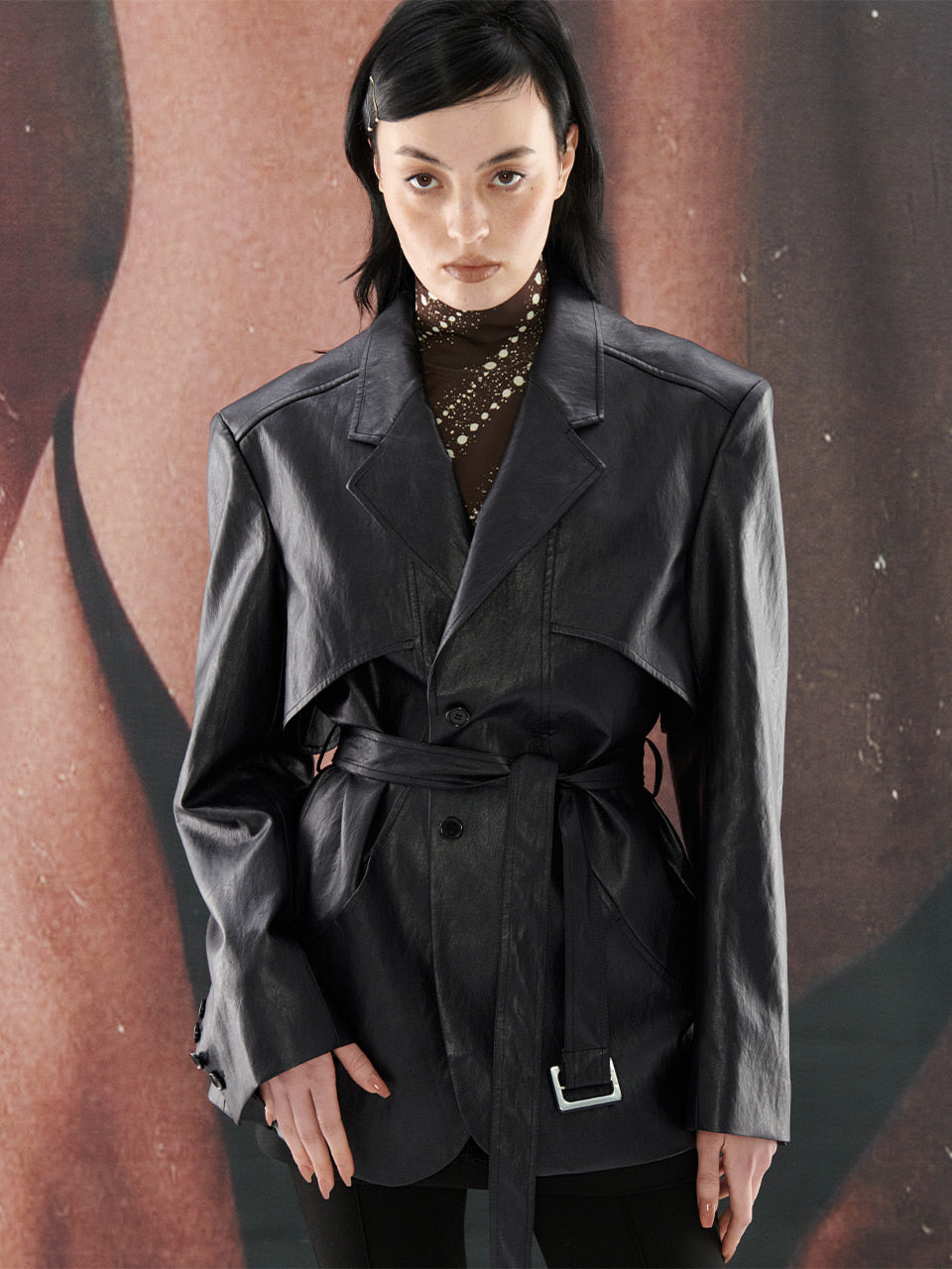 Belted Leather Blazer