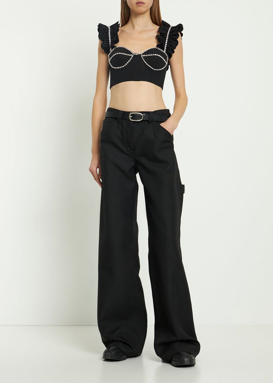 Embellished Poplin Ruffle Bustier