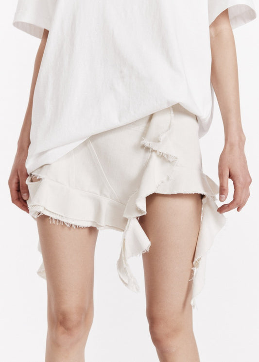 Low-Rise Denim Flounce Skirt