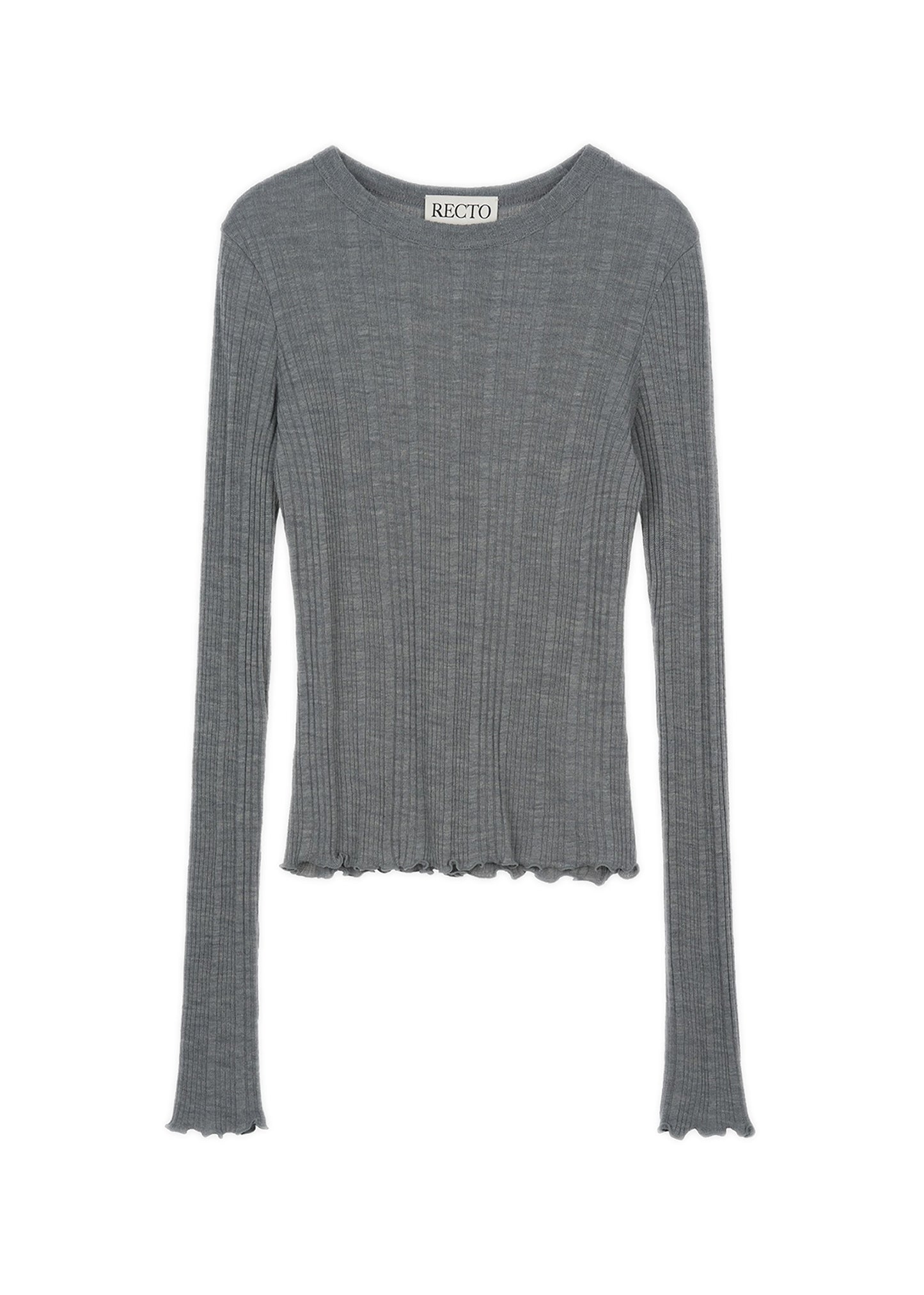 Wavy Trimming Wool Blend Ribbed Top