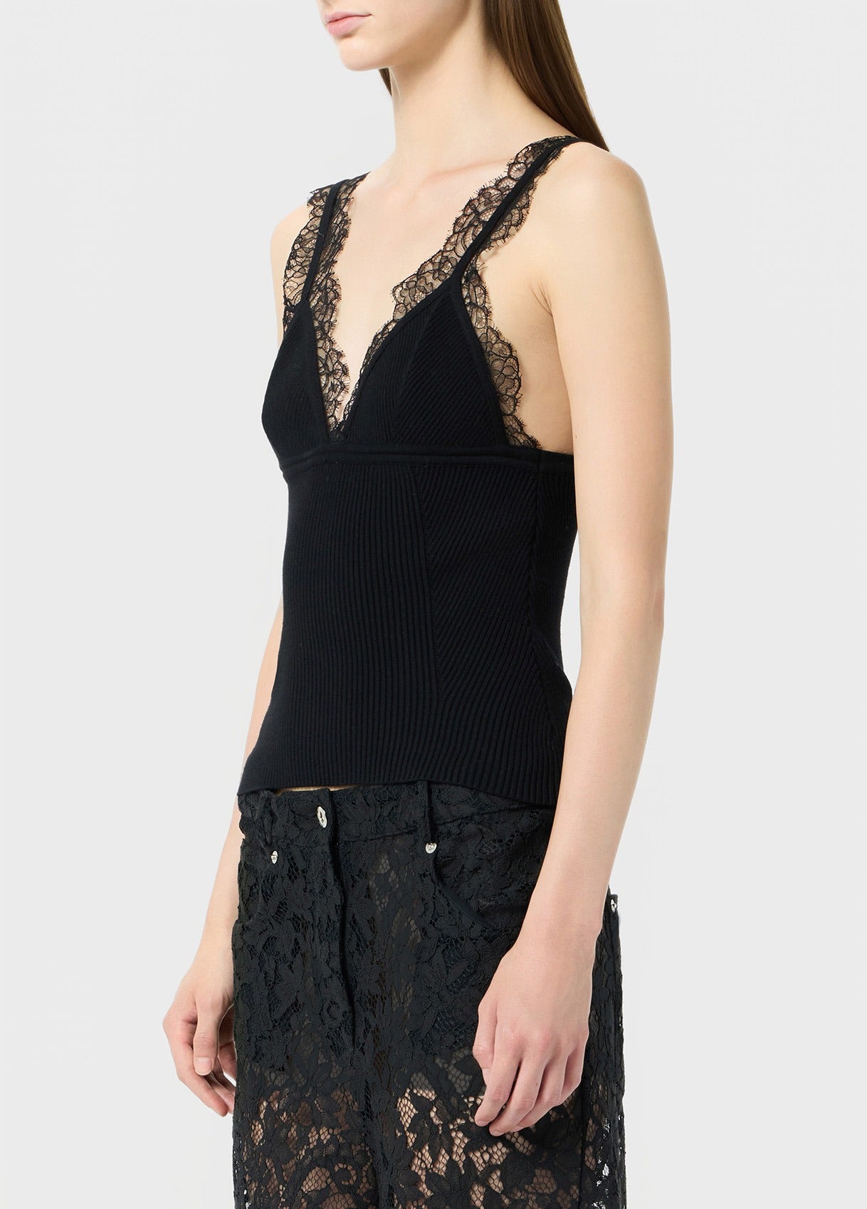 Ribbed Top with Lace Appliqué