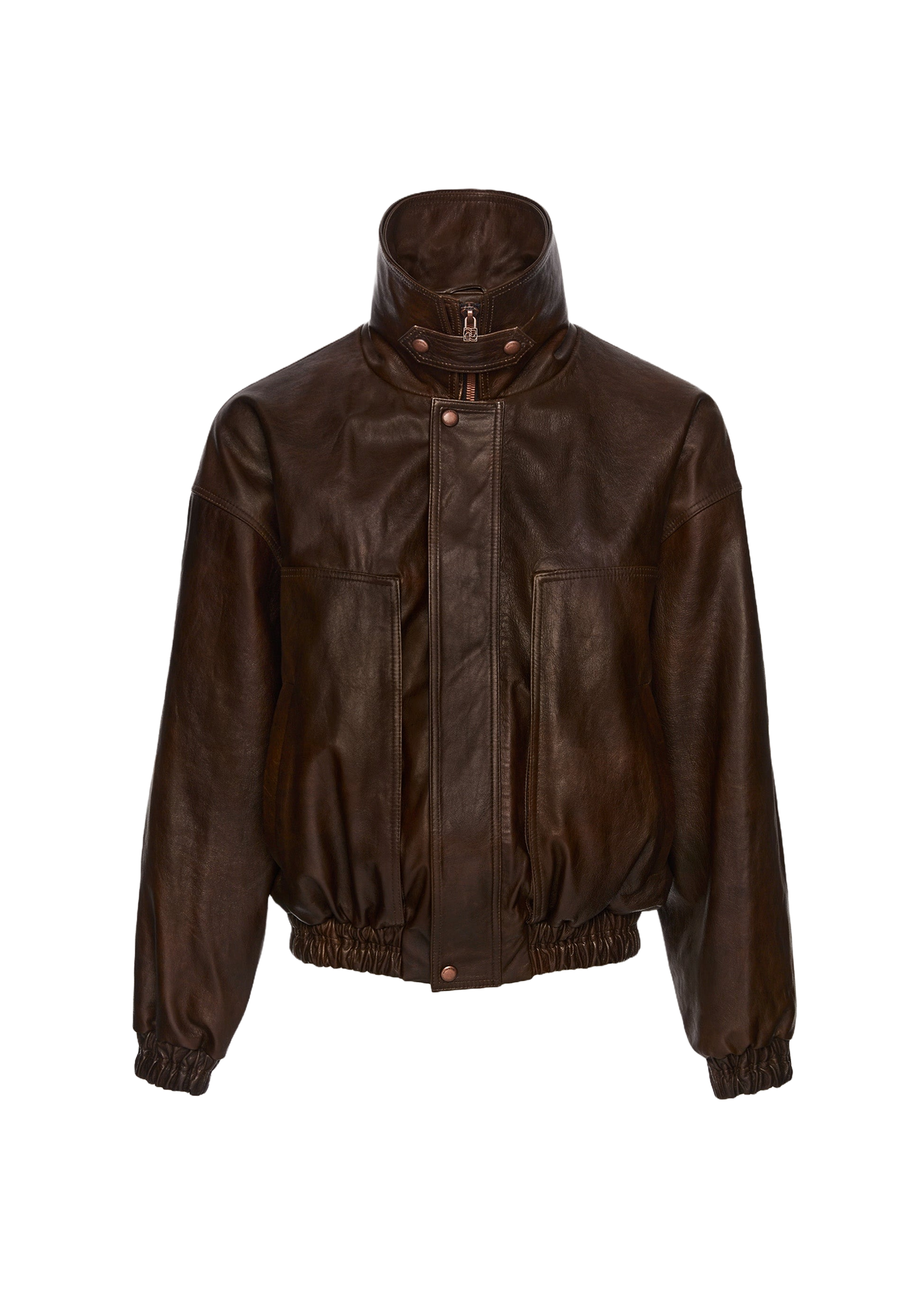 Snap-collar Leather Aviator Jacket