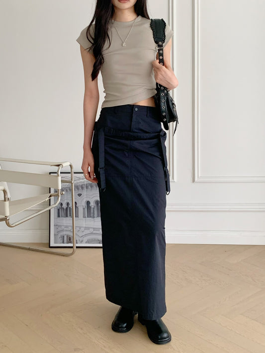 Strap-layered Maxi Skirt
