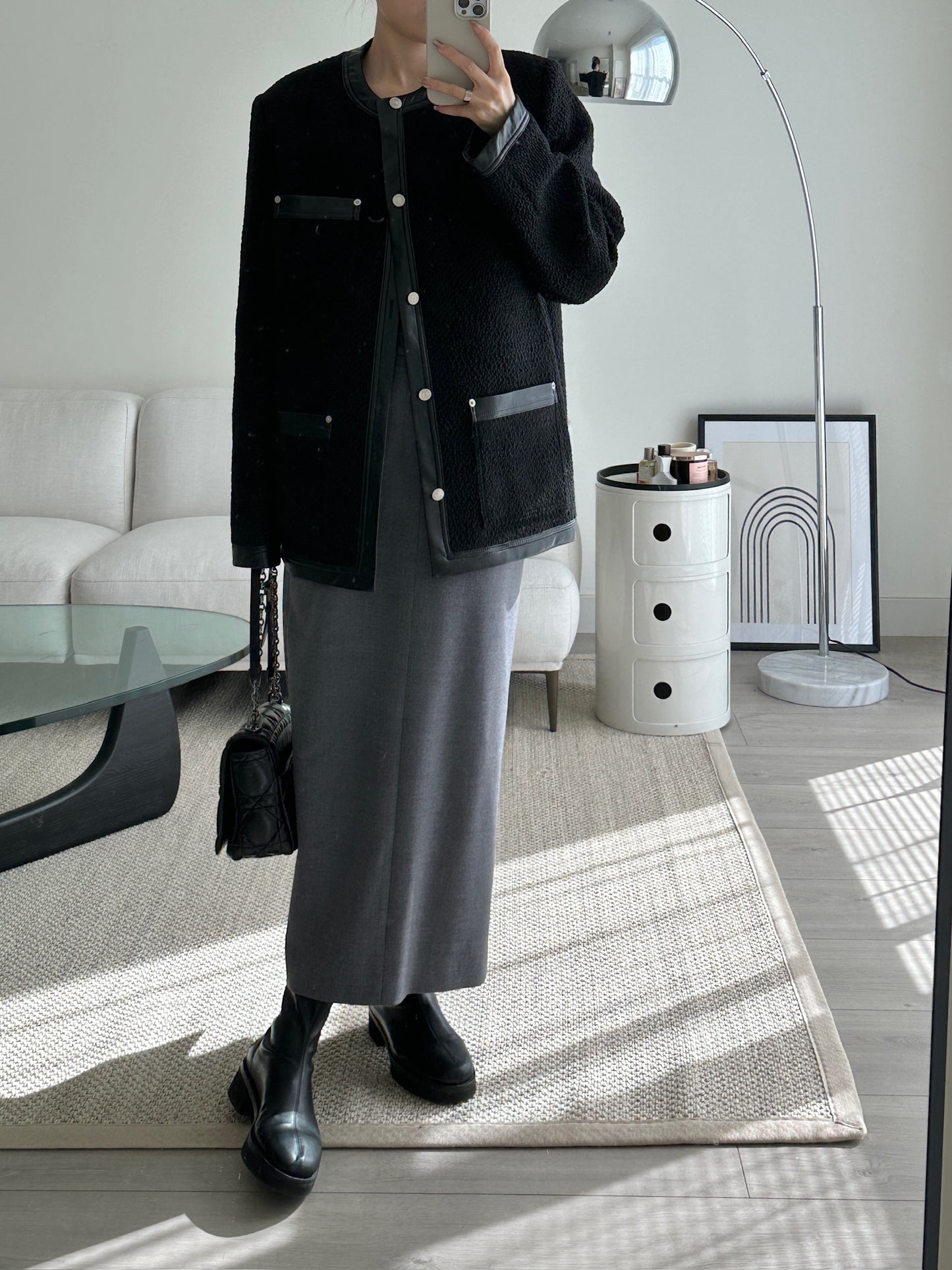 EARL Leather-Trimmed Boucle Tweed Jacket
