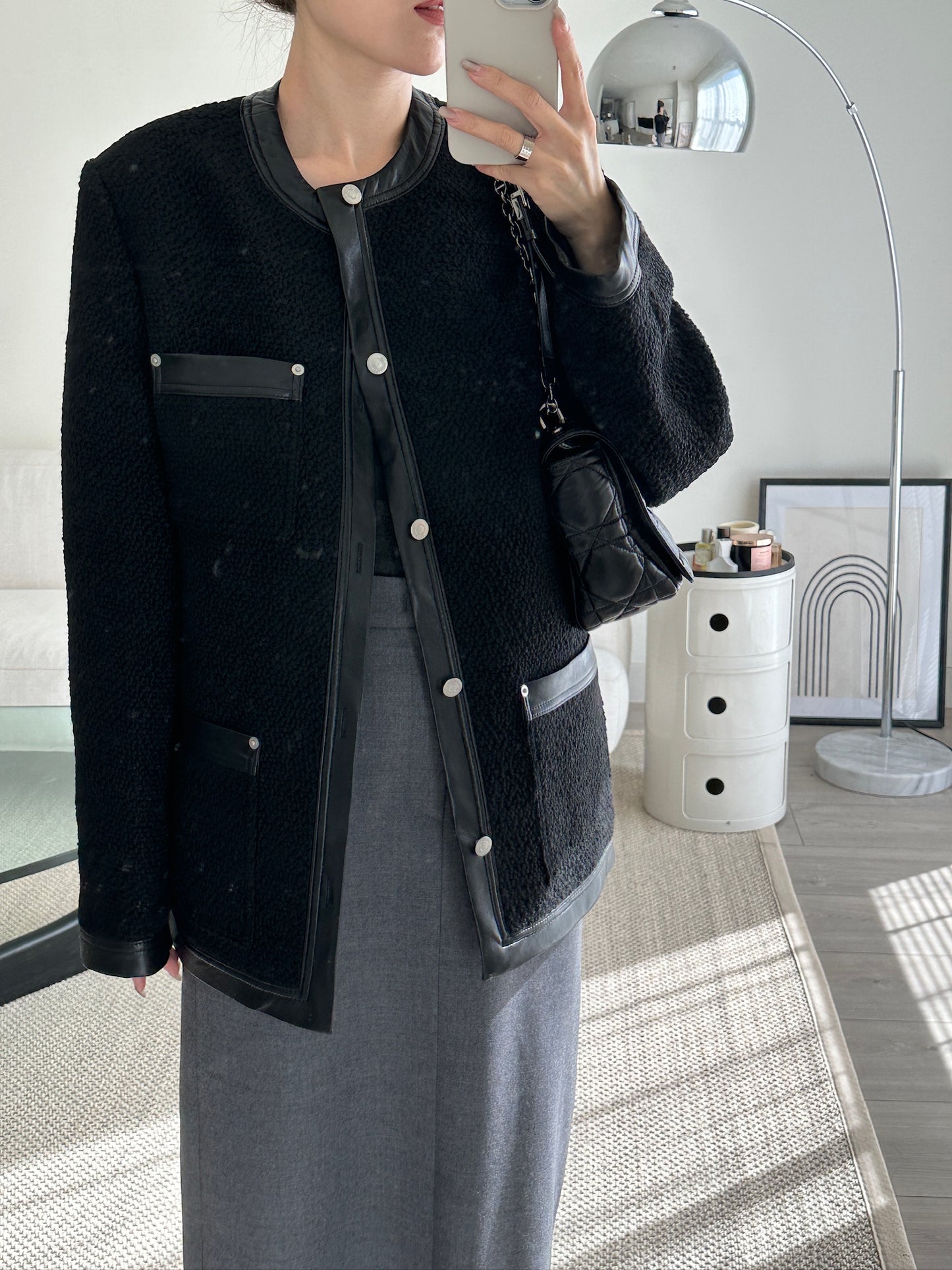 EARL Leather-Trimmed Boucle Tweed Jacket