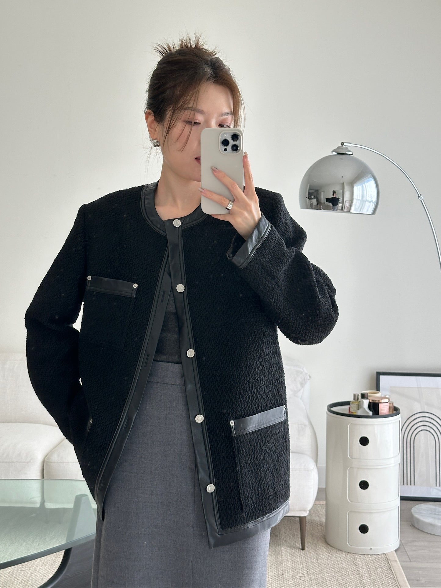 EARL Leather-Trimmed Boucle Tweed Jacket