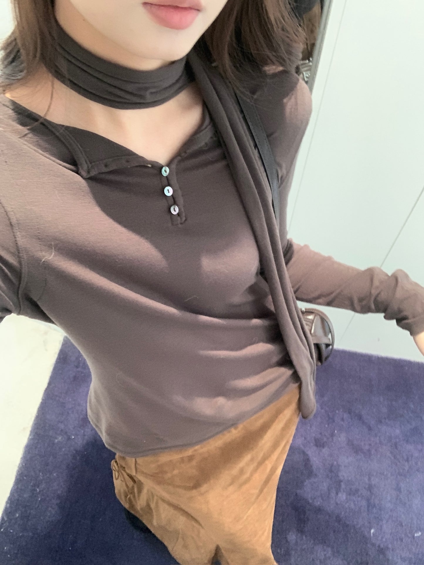 Scarf Neck Button Back T-Shirt