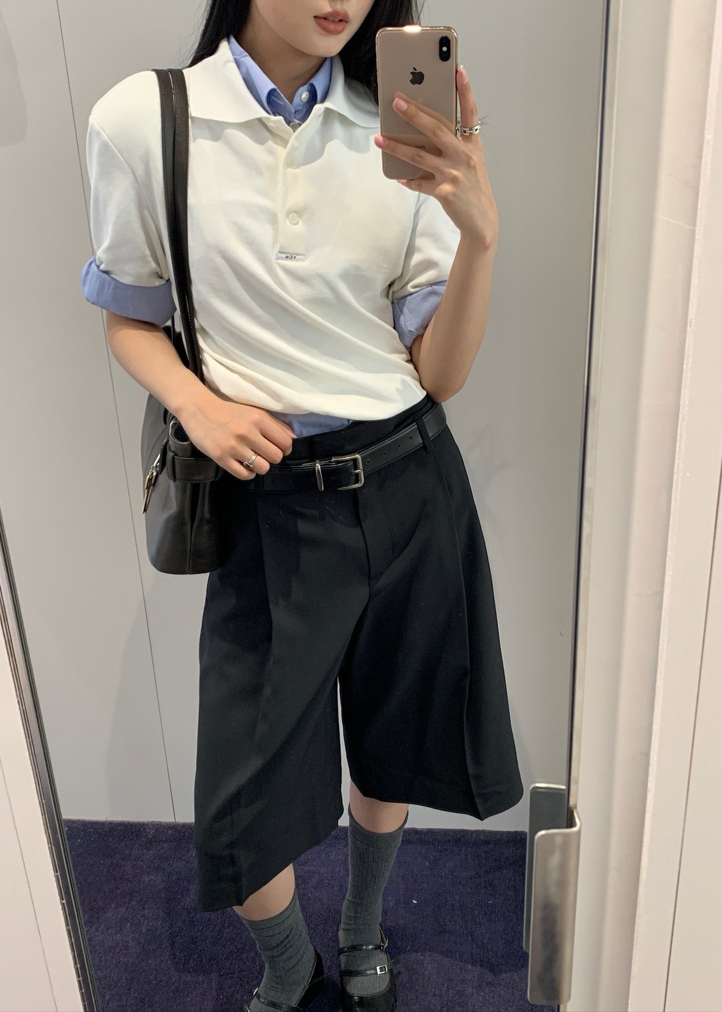 Asymmetric Short Sleeve Collar T Shirt