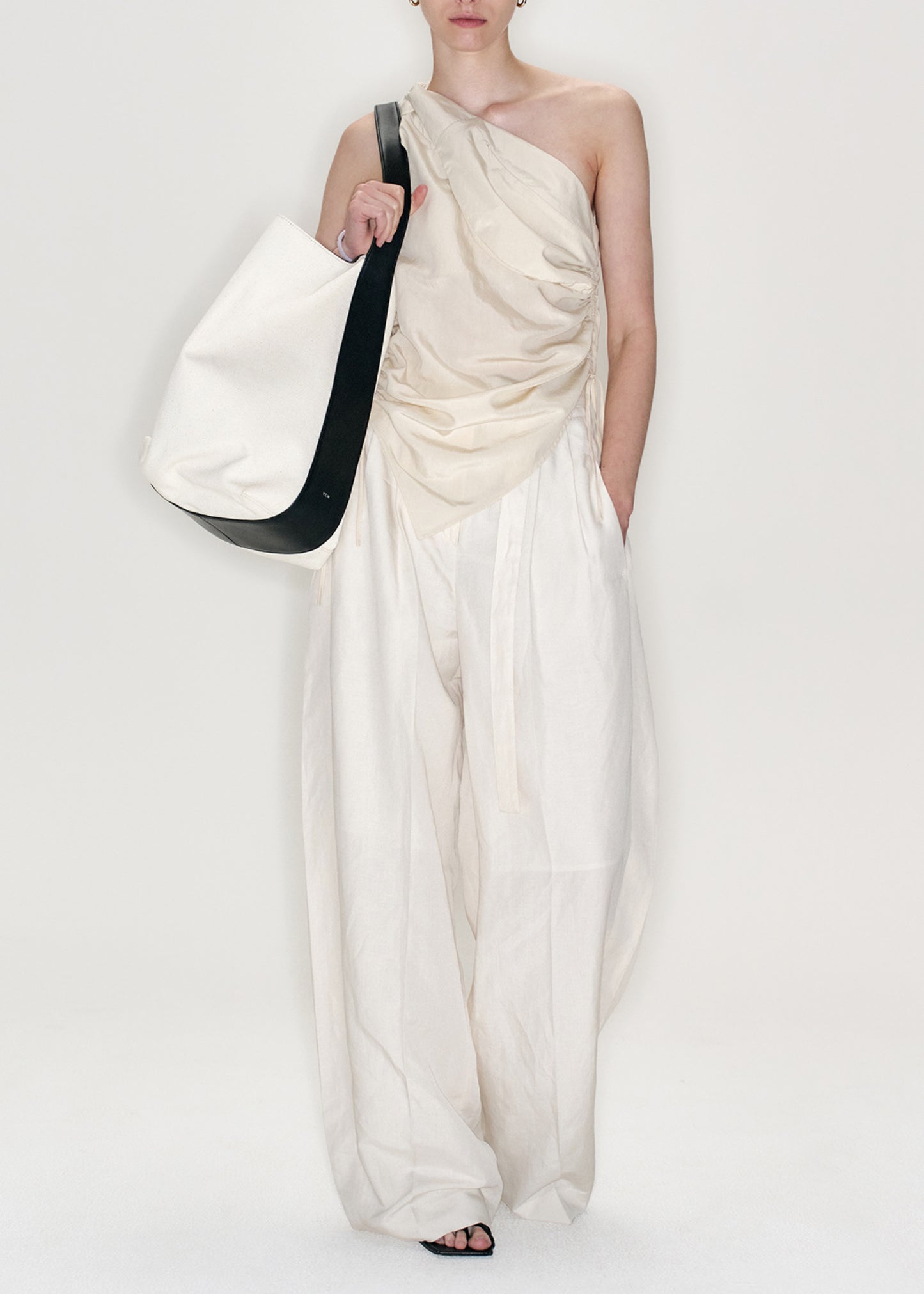 Shirring One Shoulder Sleeveless Top