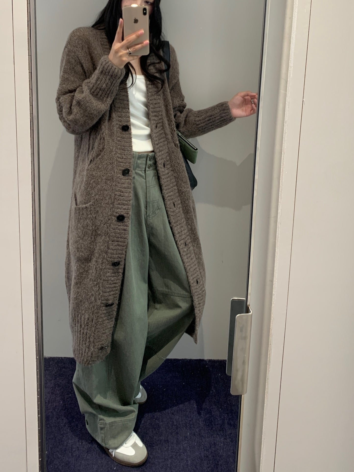 Argyle Pointelle Long Cardigan