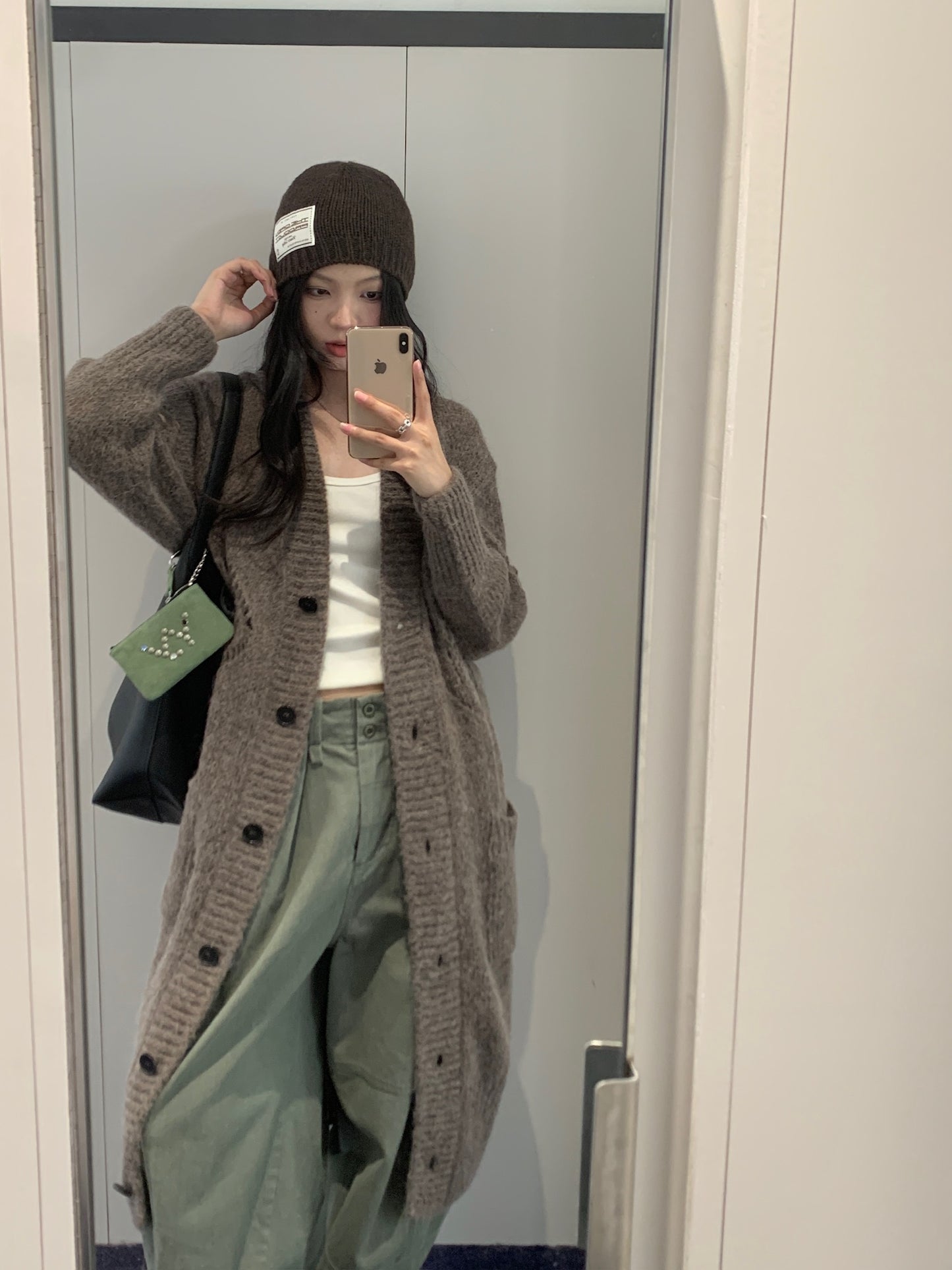 Argyle Pointelle Long Cardigan