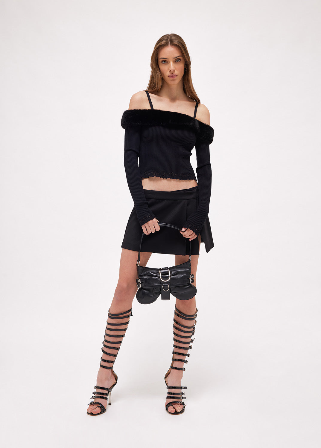 Dropped Shoulder Sweater With Faux Mink