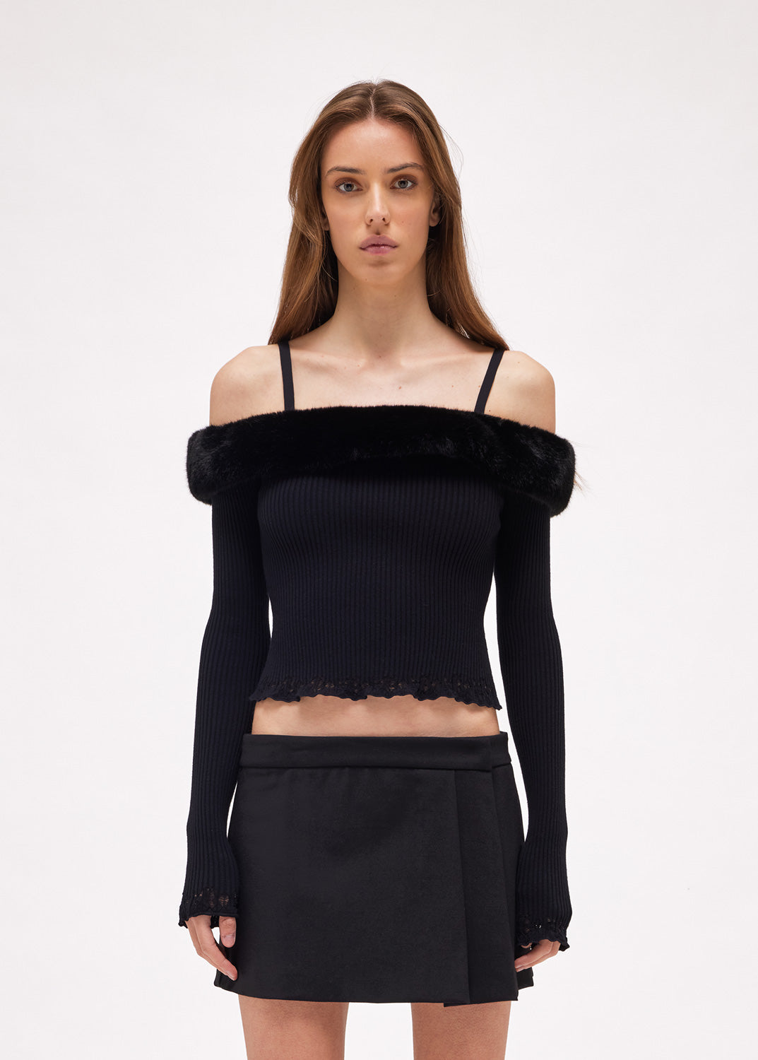 Dropped Shoulder Sweater With Faux Mink