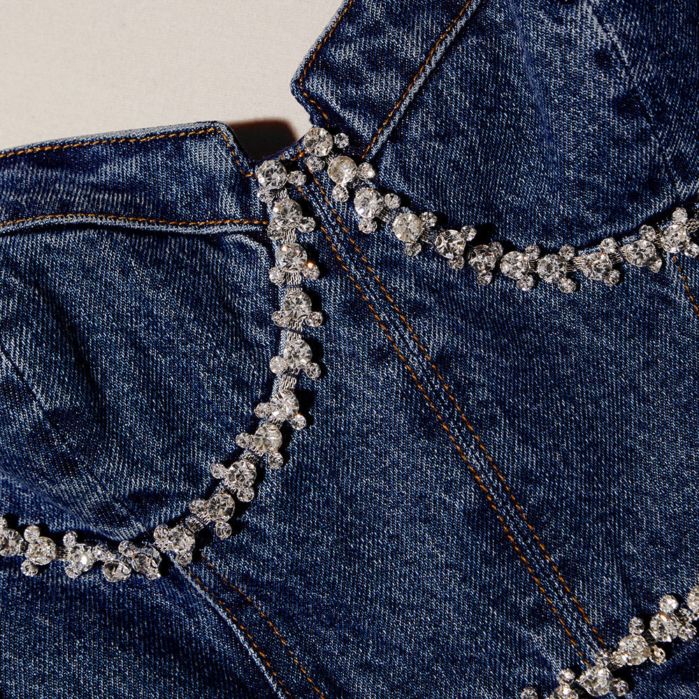 DIAMANTE DETAIL DENIM DRESS