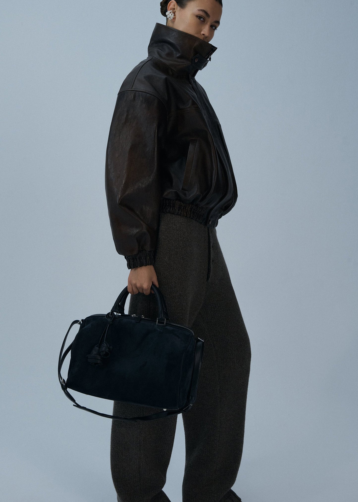 Snap-collar Leather Aviator Jacket