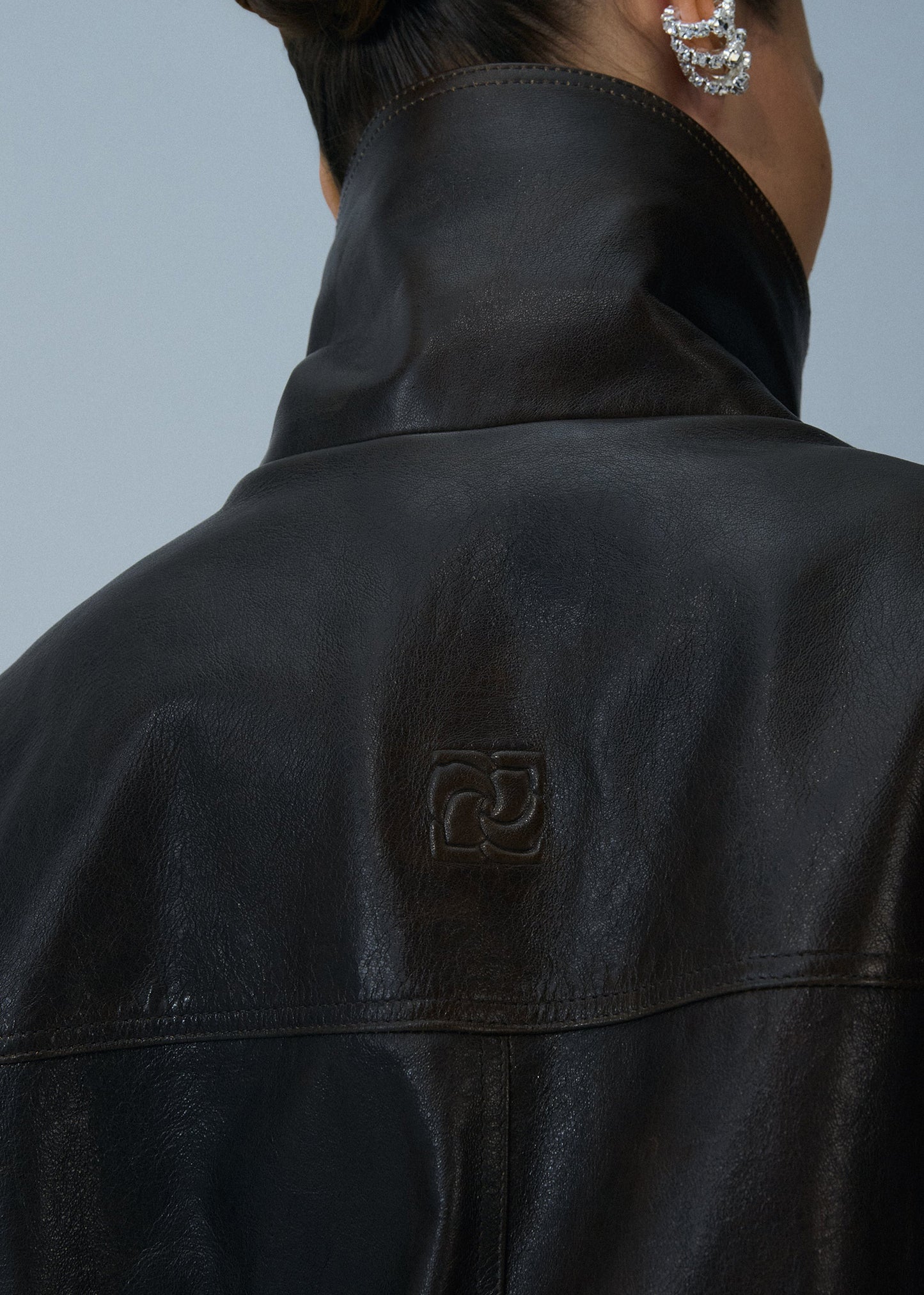 Snap-collar Leather Aviator Jacket