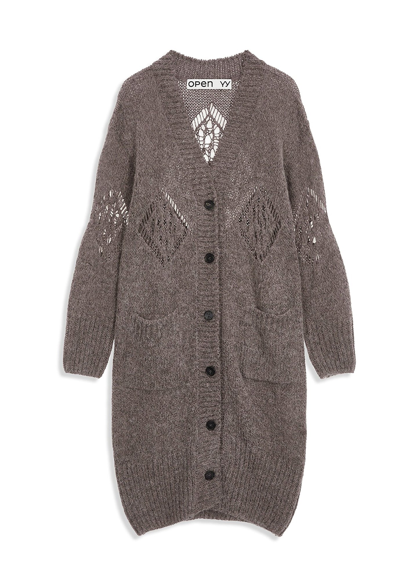 Argyle Pointelle Long Cardigan